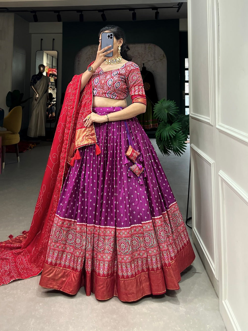 Heavy Silk Digital Print Lehenga Set with Gotta Patti Dupatta – Luxe Look with Traditional Touches For Navarti