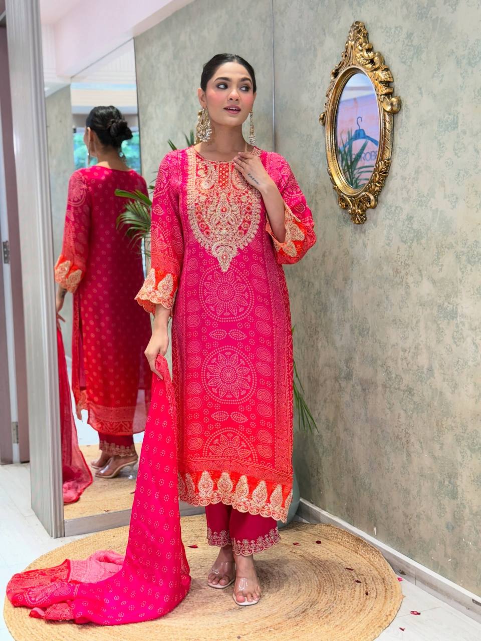 Designer Pure Natural Crepe Suit Set with Heavy Embroidery & Digital Print Dupatta | Fully Stitched Ready-to-Wear Ethnic Wear