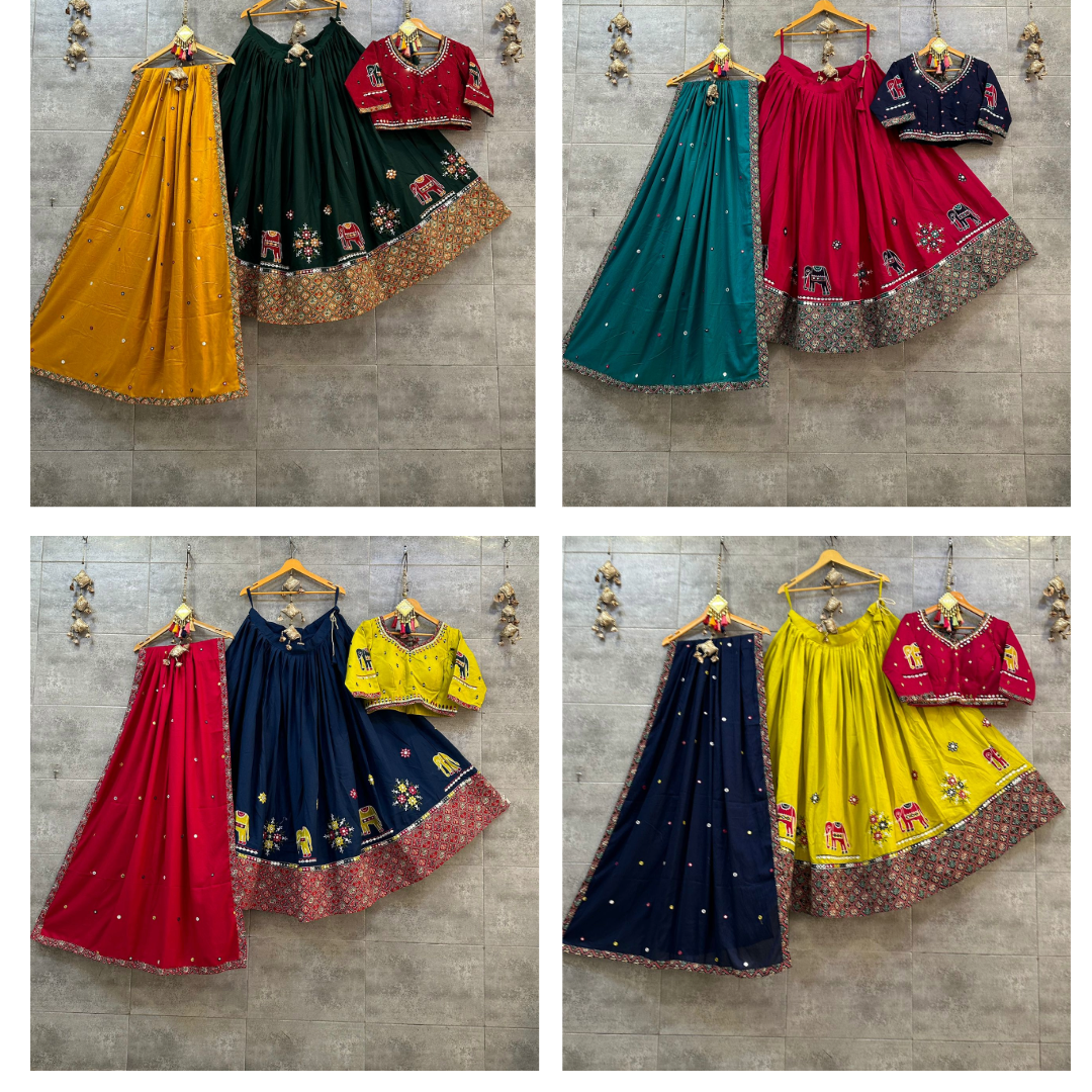 Ready-to-Wear Butter Silk Lehenga – Navratri Special with Real Mirror & Print