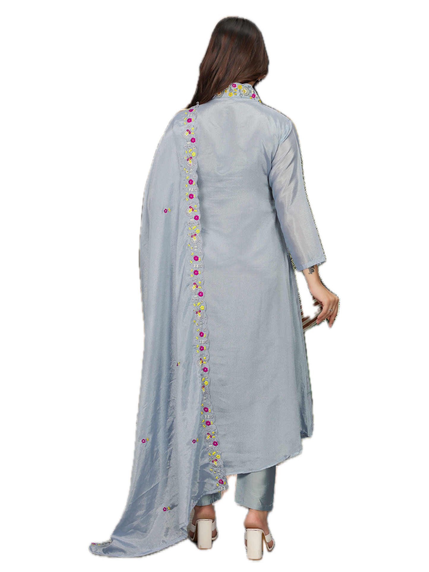 Elegant Viscose Chinnon Embroidered Suit Set – Kurti, Pant & Dupatta