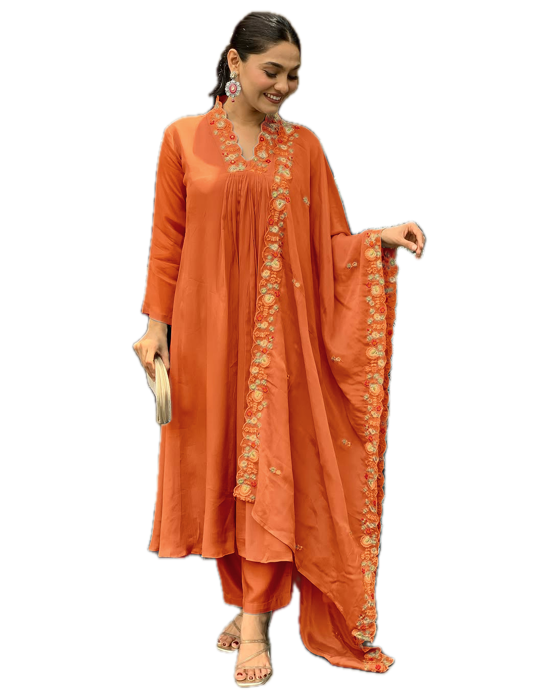 Elegant Viscose Chinnon Embroidered Suit Set – Kurti, Pant & Dupatta
