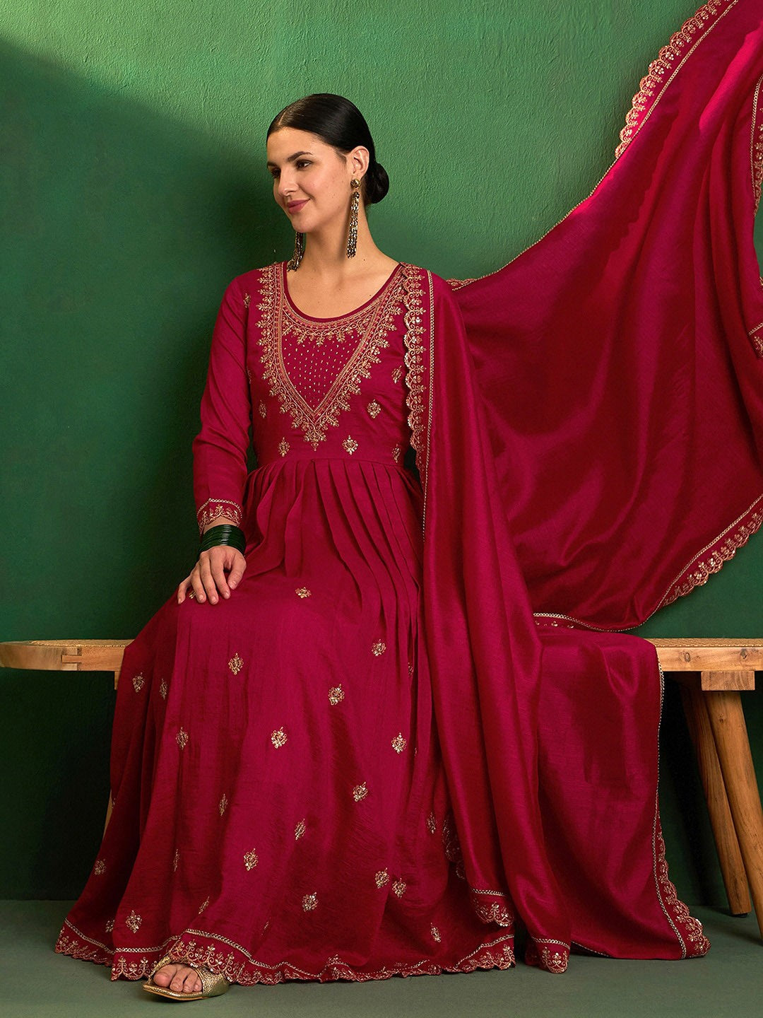Women's CP Vichitra Embroidered Kurta with Pant & Dupatta | Readymade 3-Piece Ethnic Suit Set | Elegant Traditional Wear for Festive, Wedding & Semi-Formal Occasions