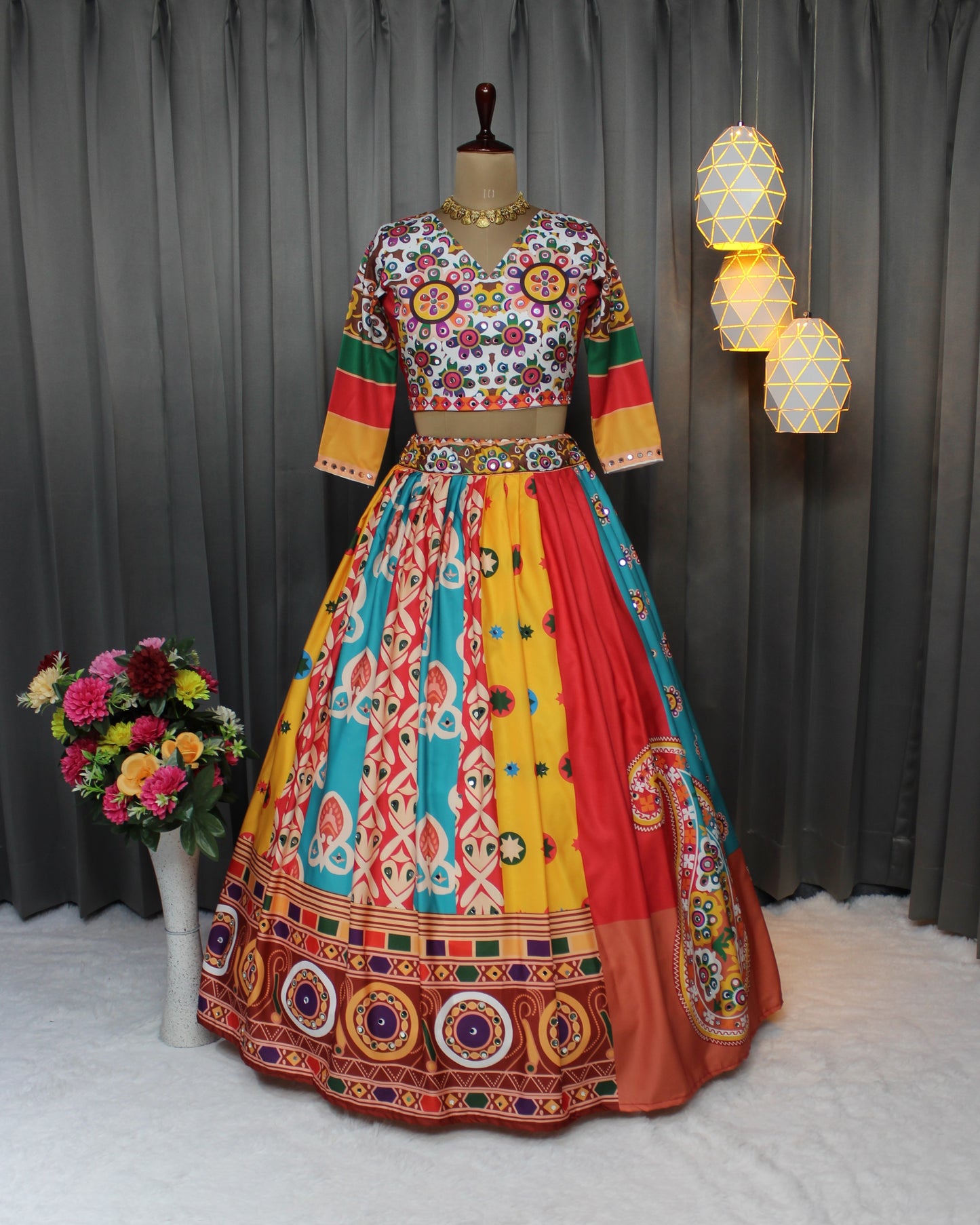 Navratri Special Butter Silk Lehenga with Digital Print & Real Mirror Work