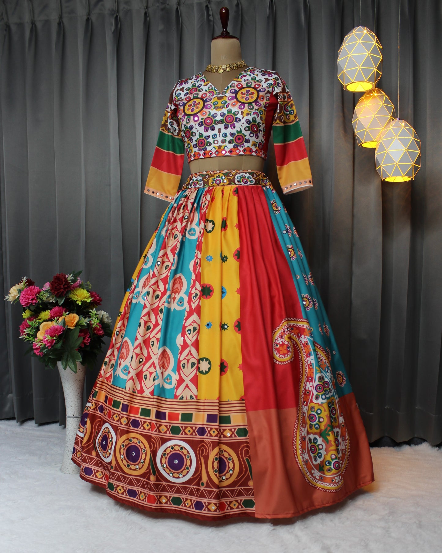 Navratri Special Butter Silk Lehenga with Digital Print & Real Mirror Work