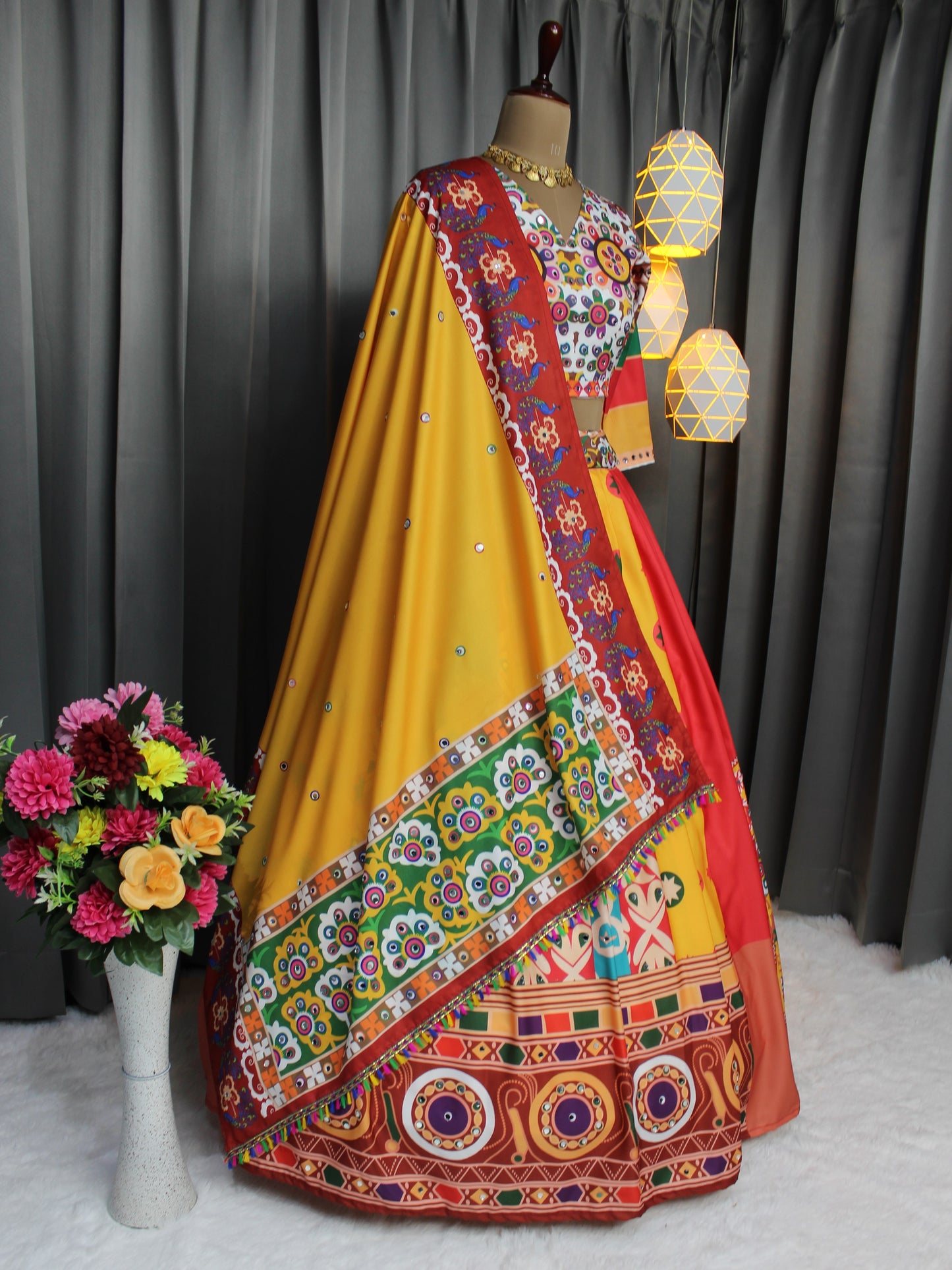 Navratri Special Butter Silk Lehenga with Digital Print & Real Mirror Work