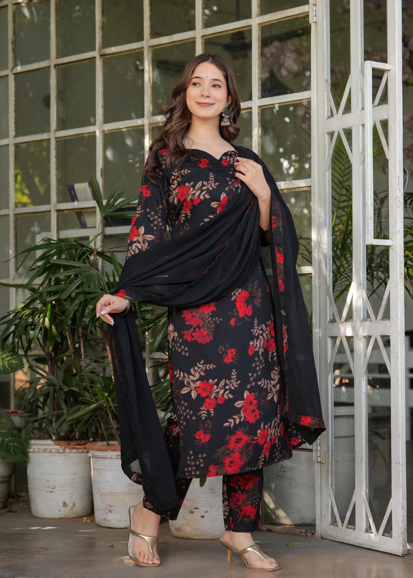 Traditional Embroidered Silk Blend Set with Lightweight Dupatta