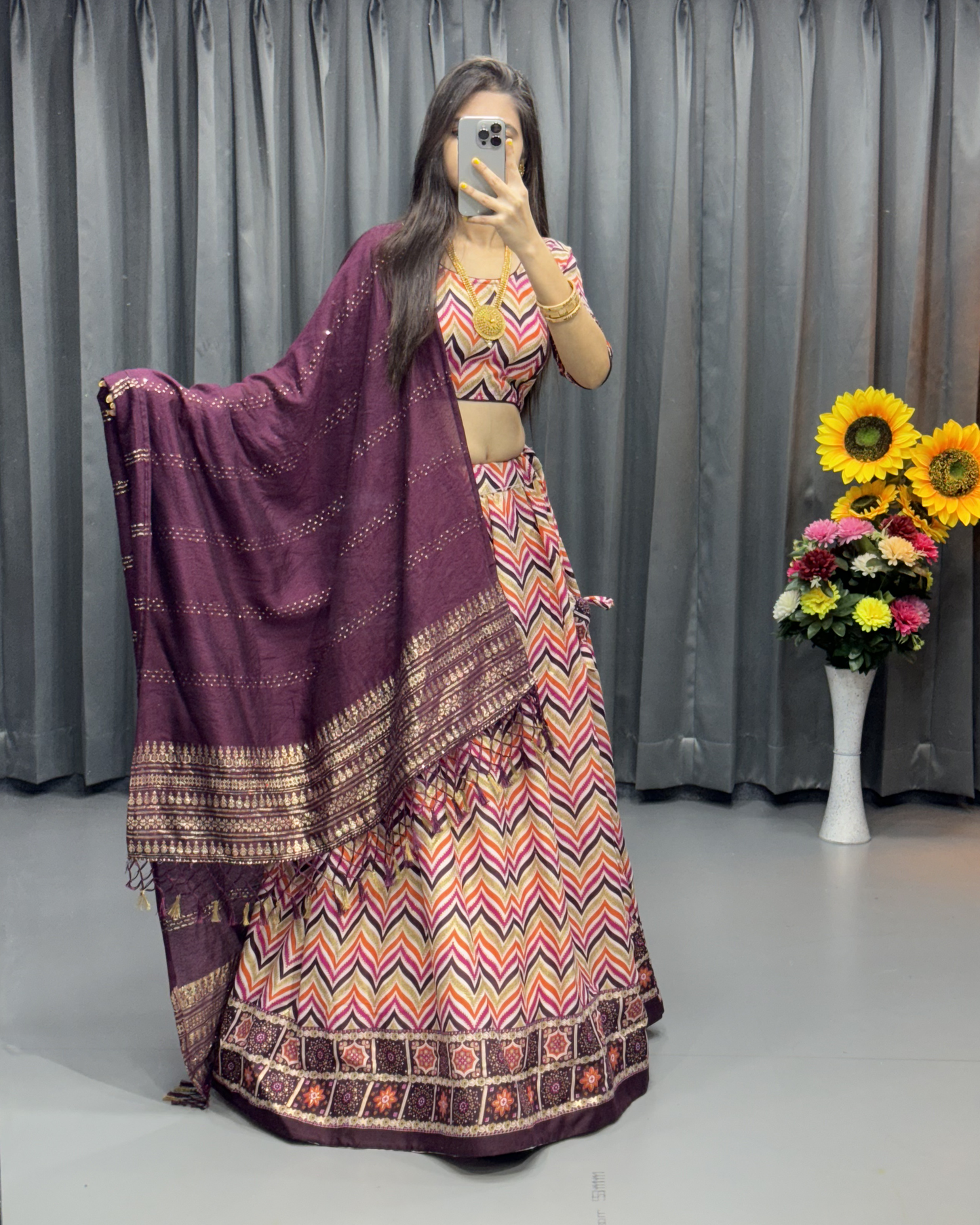 Navratri Ready Cotton Lehenga Choli – Digital Print & Real Mirror Detailing