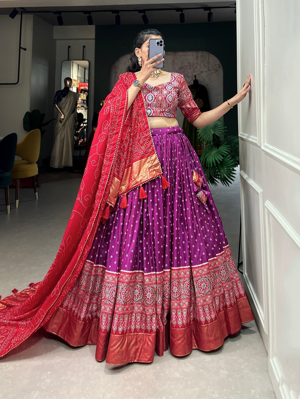 Heavy Silk Digital Print Lehenga Set with Gotta Patti Dupatta – Luxe Look with Traditional Touches For Navarti