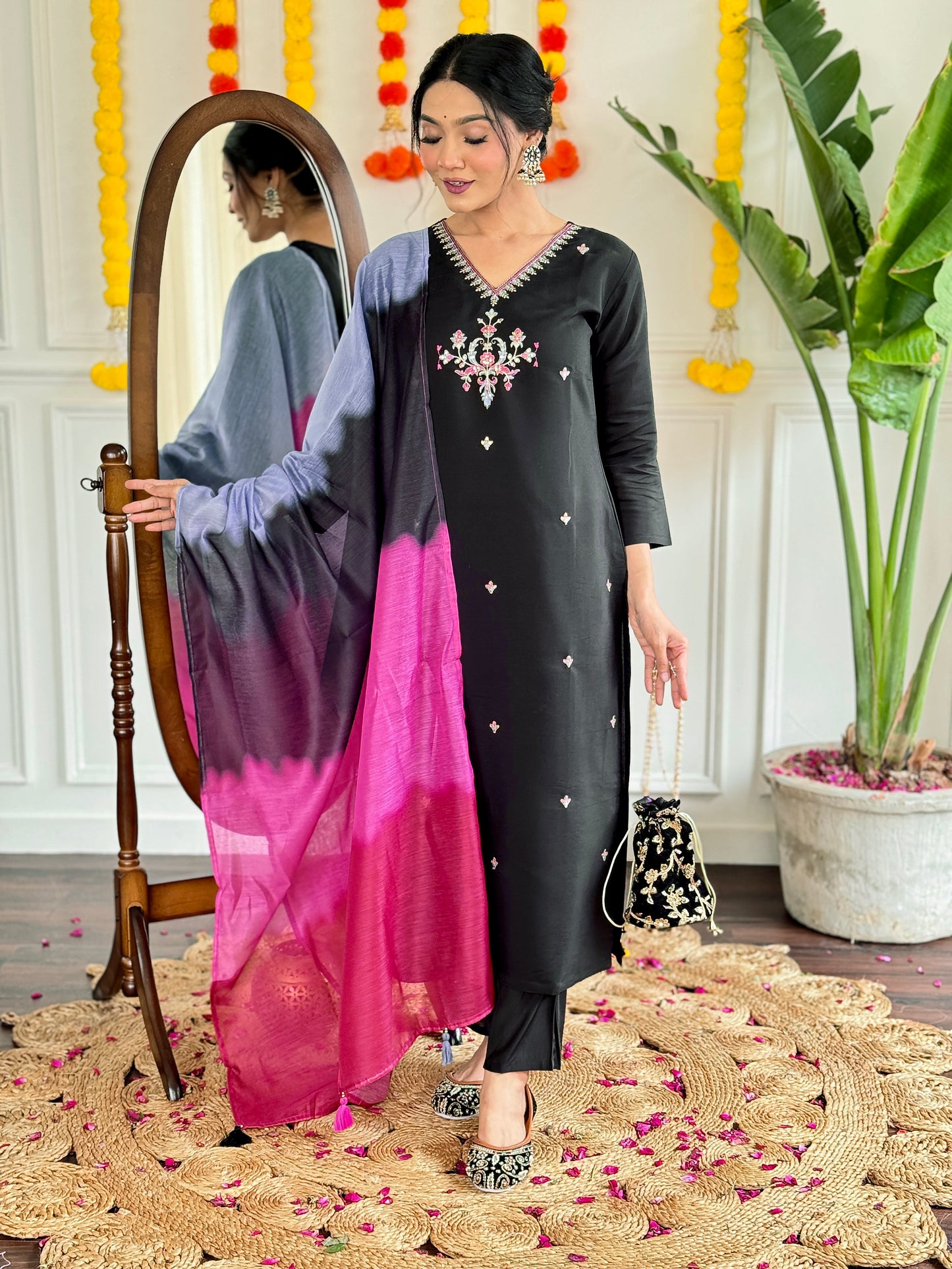Viscose Chanderi Embroidered Suit Set with Elegant Chanderi Dupatta