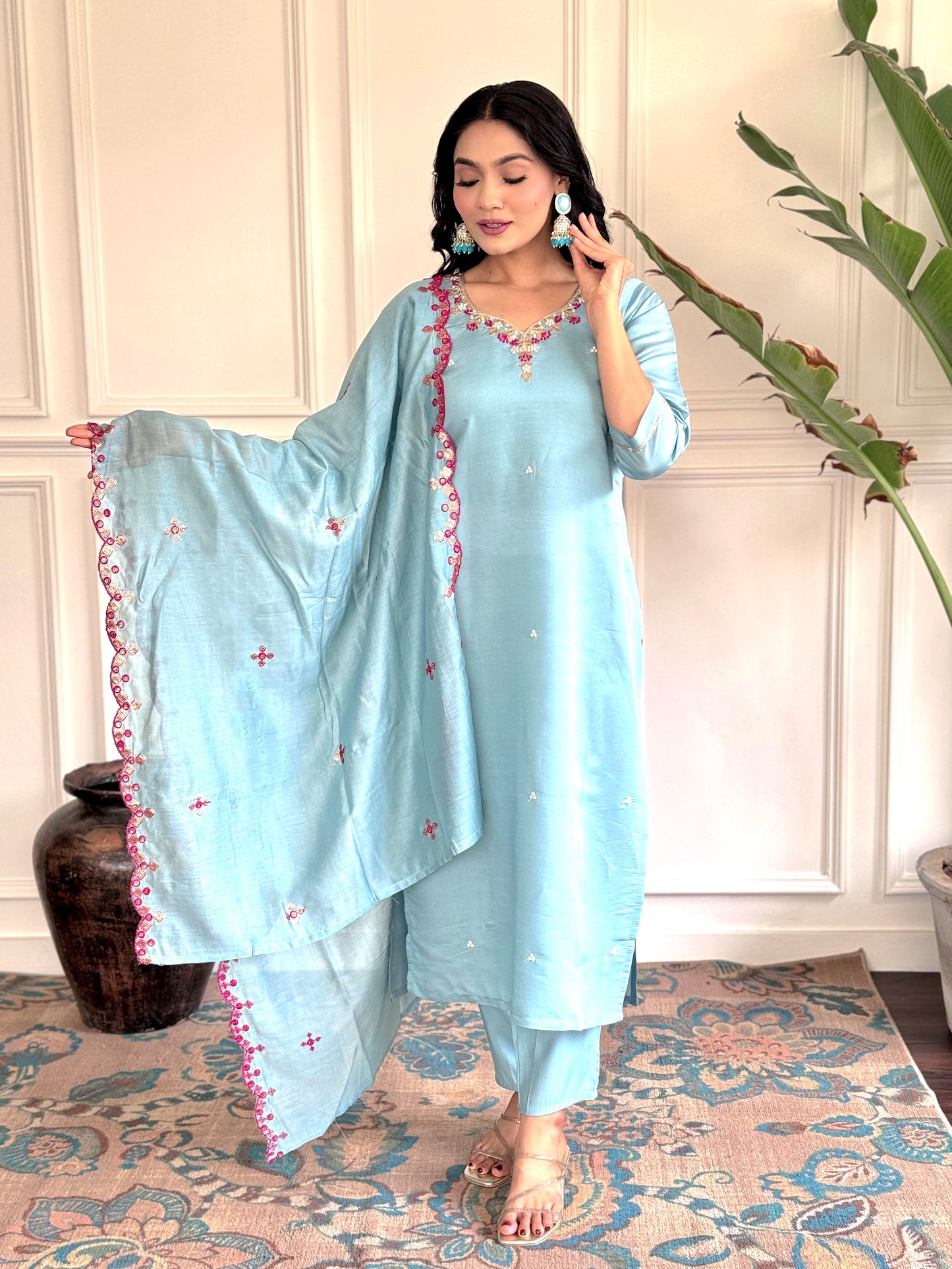 Festive Elegance – Viscose Chanderi Kurti Set with Dupatta