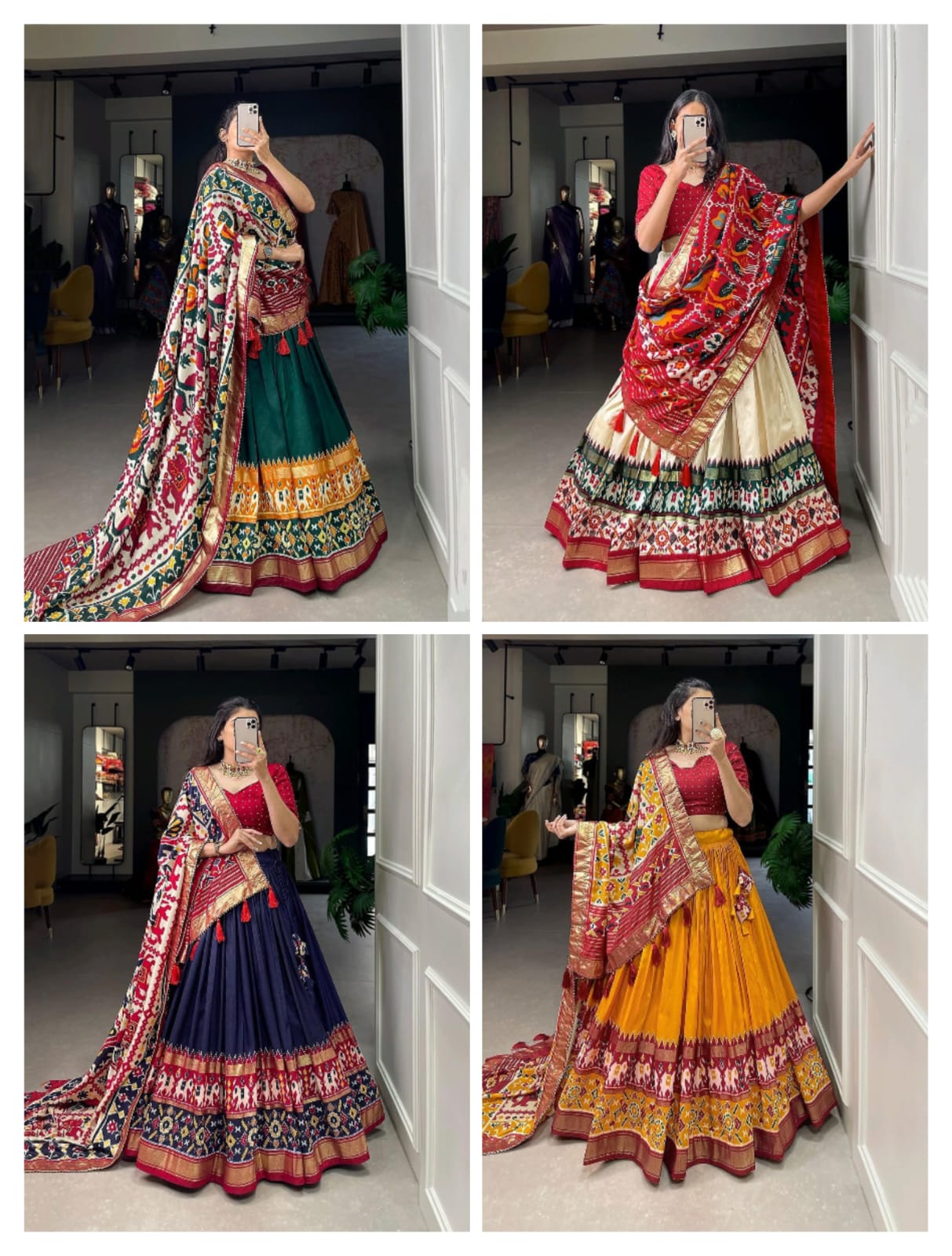 Elevate Your Navratri Look with This Printed Silk Lehenga Choli – A Masterpiece of Style & Mirror Work