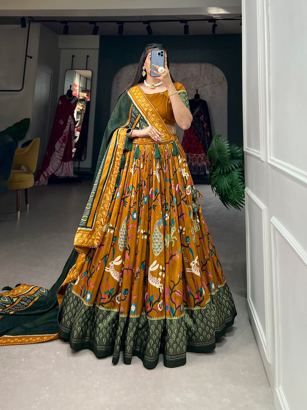 Tussar Silk Patola Print Lehenga Choli with Dupatta – Perfect for Navratri & Celebrations