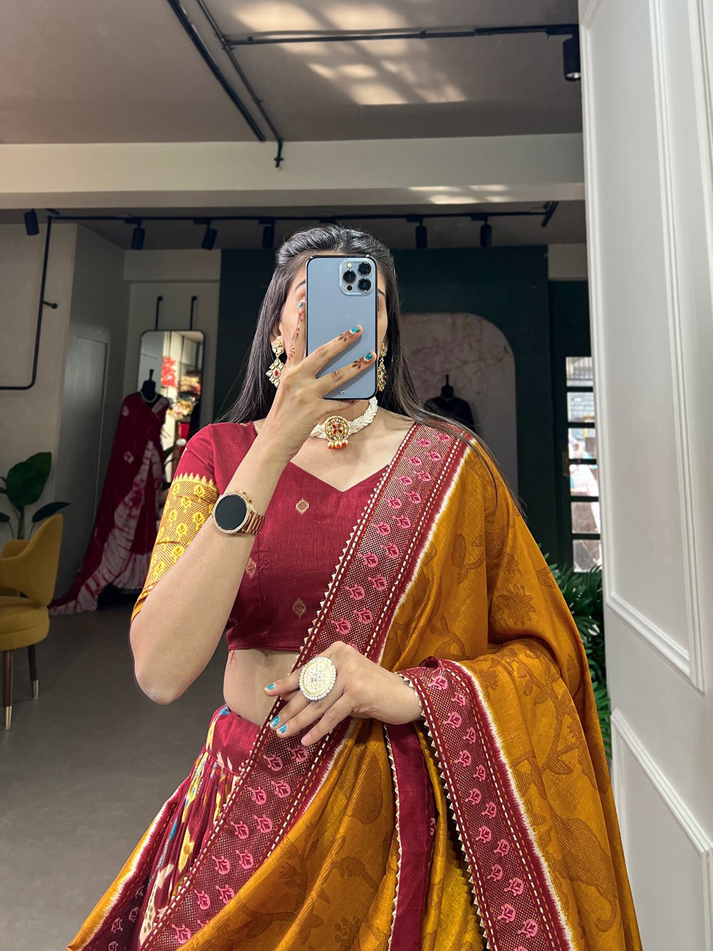 Tussar Silk Patola Print Lehenga Choli with Dupatta – Perfect for Navratri & Celebrations