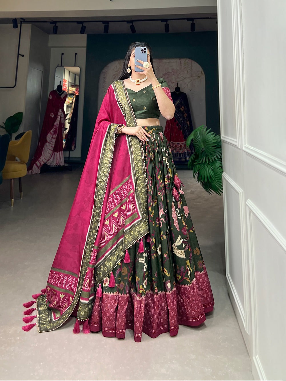 Tussar Silk Patola Print Lehenga Choli with Dupatta – Perfect for Navratri & Celebrations