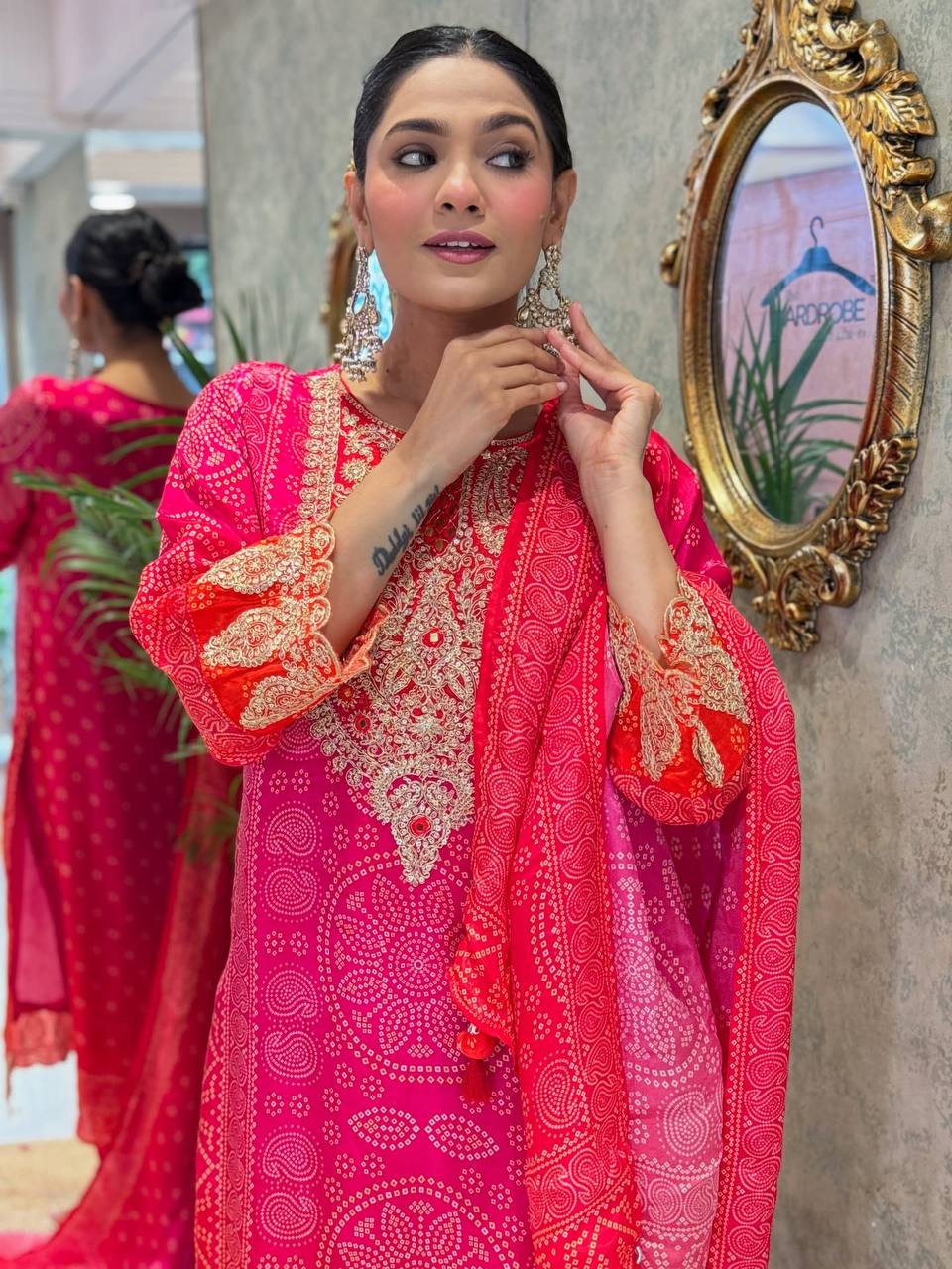 Designer Pure Natural Crepe Suit Set with Heavy Embroidery & Digital Print Dupatta | Fully Stitched Ready-to-Wear Ethnic Wear