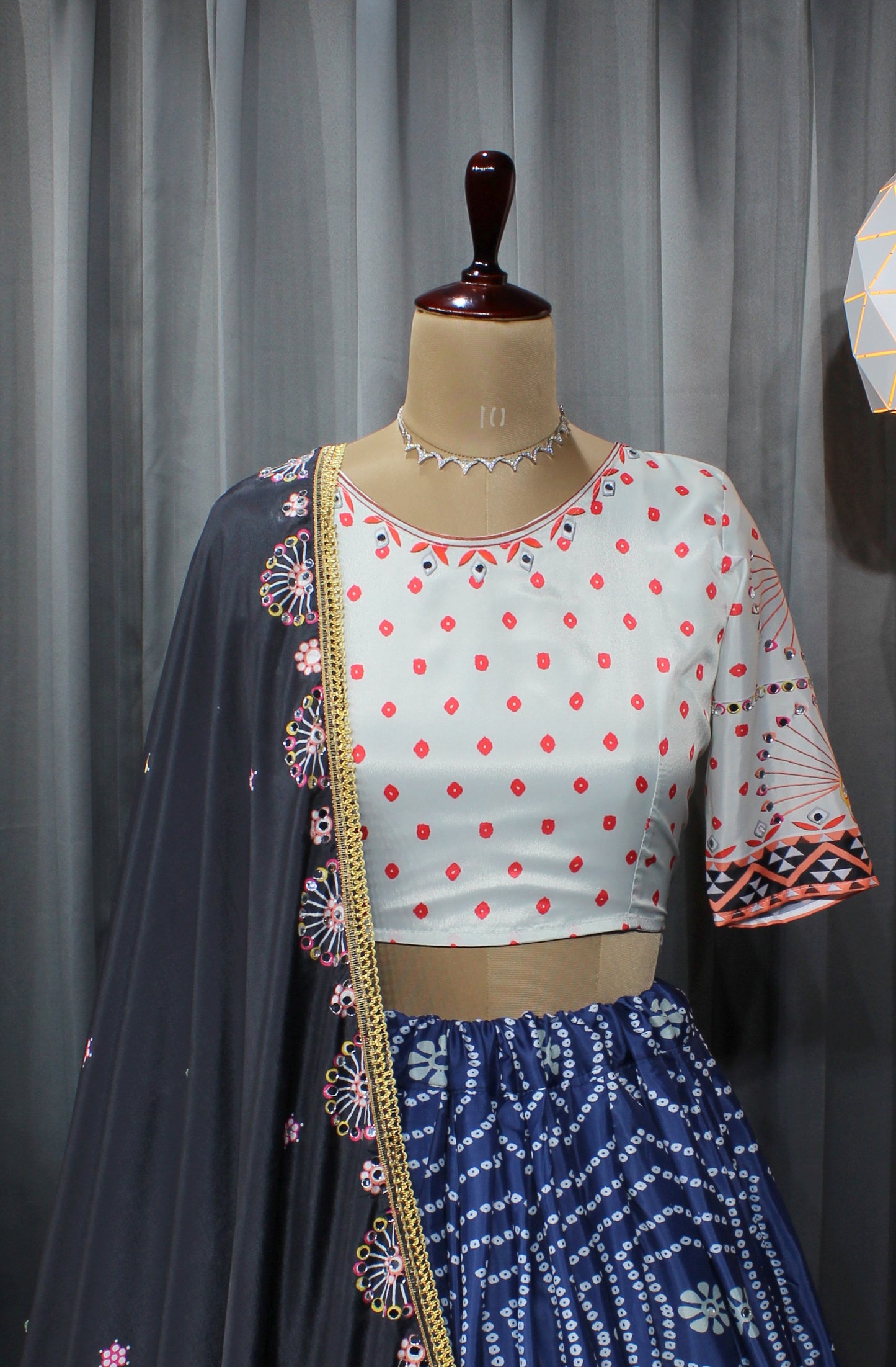 Navratri Special Soft Chinon Silk Lehenga with Digital Print & Real Mirror Work