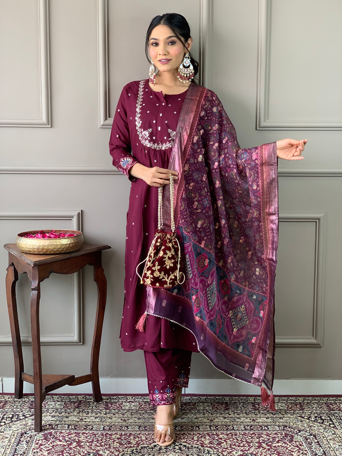 New Designer Viscose Chanderi Embroidered Suit Set with Jacquard Dupatta