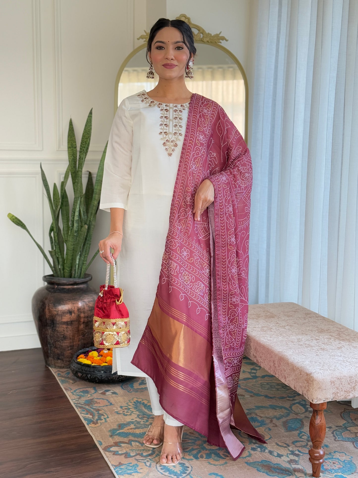 New Designer Embroidered Viscose Chanderi Suit Set with Chanderi Dupatta