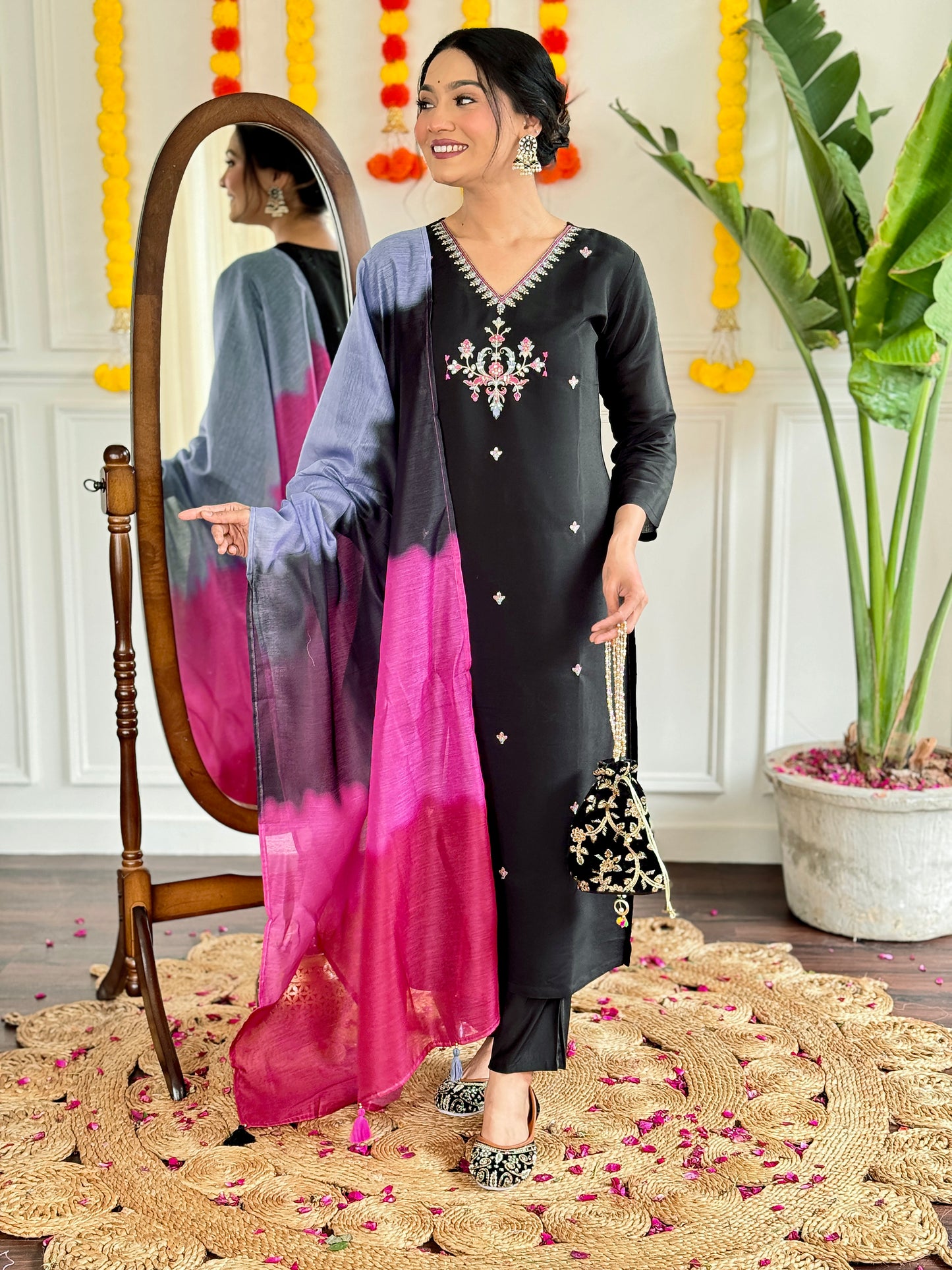 Viscose Chanderi Embroidered Suit Set with Elegant Chanderi Dupatta
