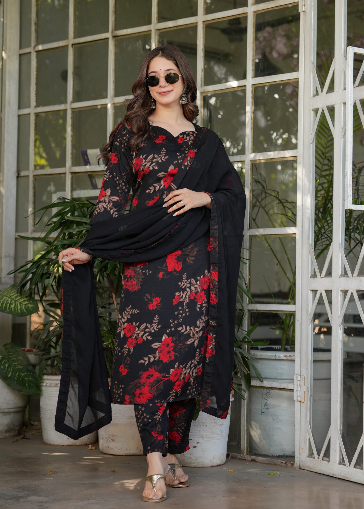 Traditional Embroidered Silk Blend Set with Lightweight Dupatta