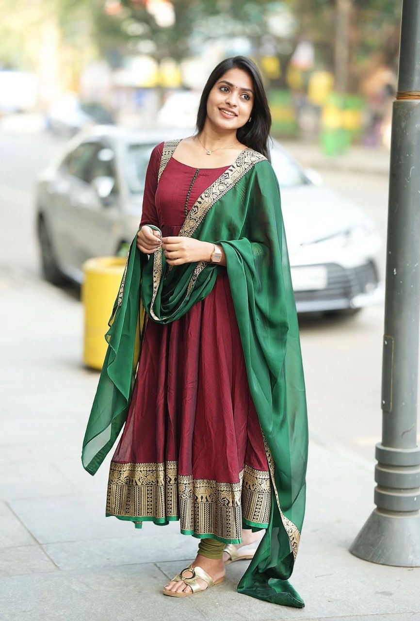 New Launch – Vichitra Silk Gown with Jacquard Zari Weaving & Dupatta | Ready to Wear