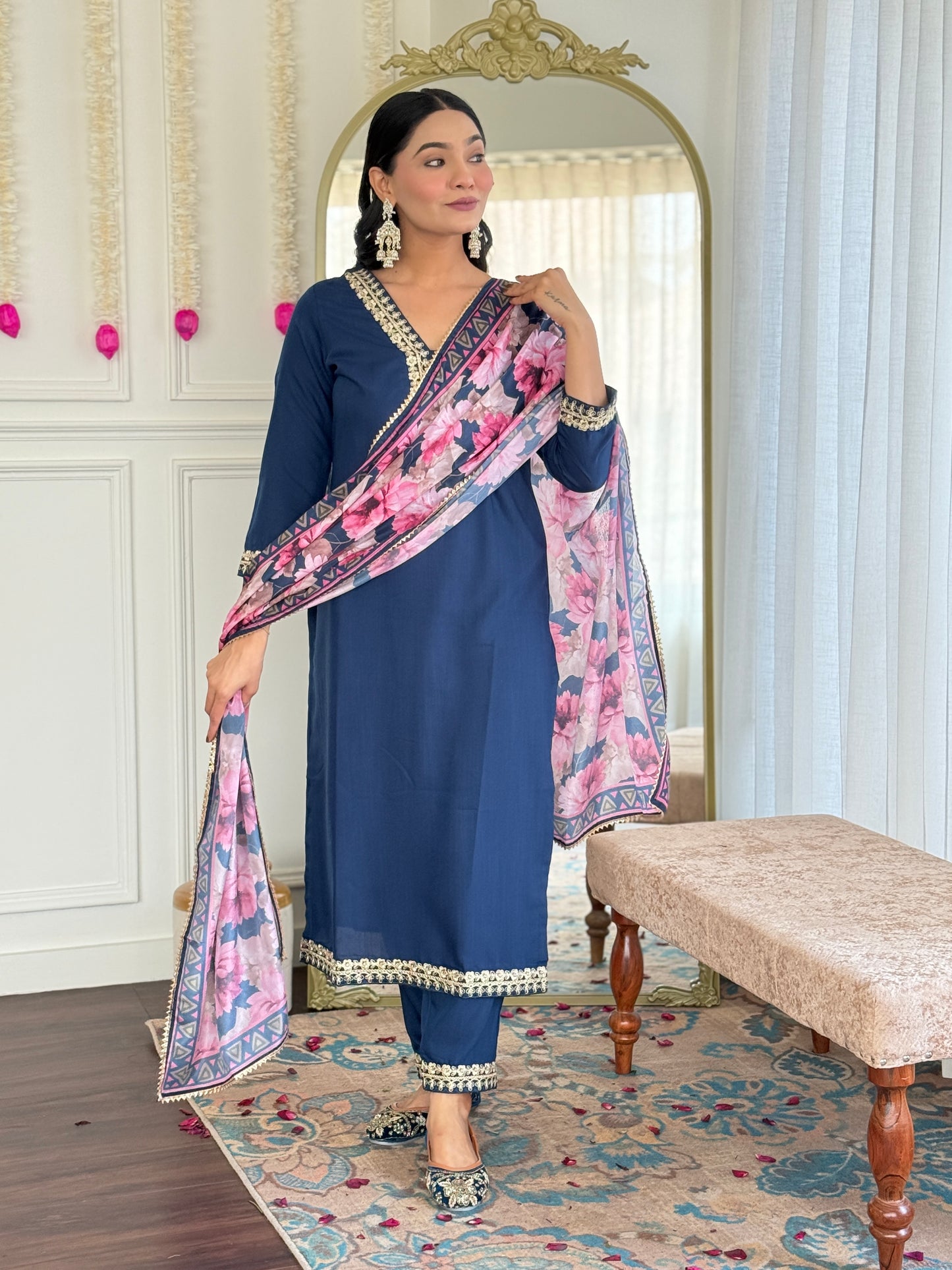 New Style Embroidered Viscose Slub Suit Set | Chinon Dupatta | 3-Piece Ready-to-Wear
