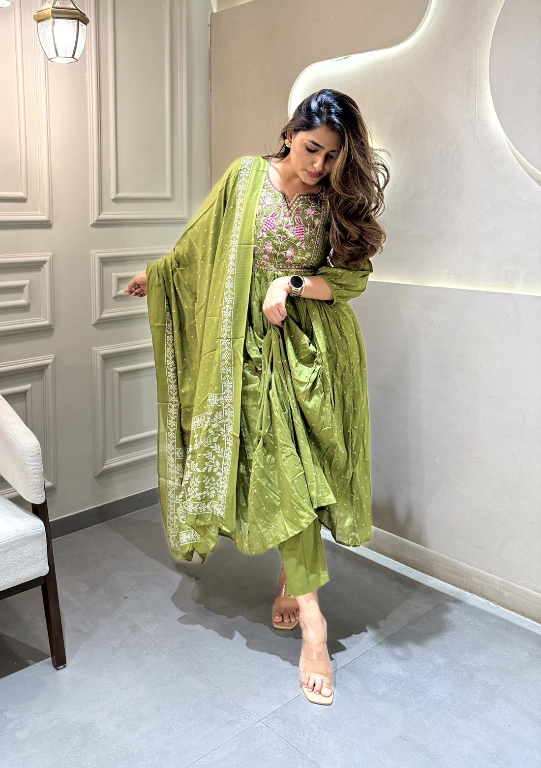Embroidered Pure Cotton Suit Set with Matching Cotton Dupatta