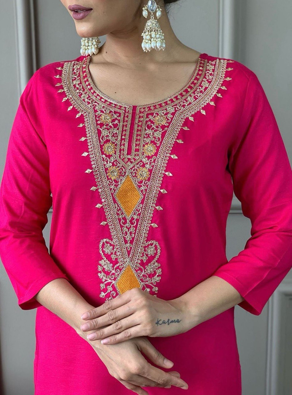 Premium Heavy Roman Fabric Embroidered Suit Set with Chinon Digital Print Dupatta – Ready to Wear