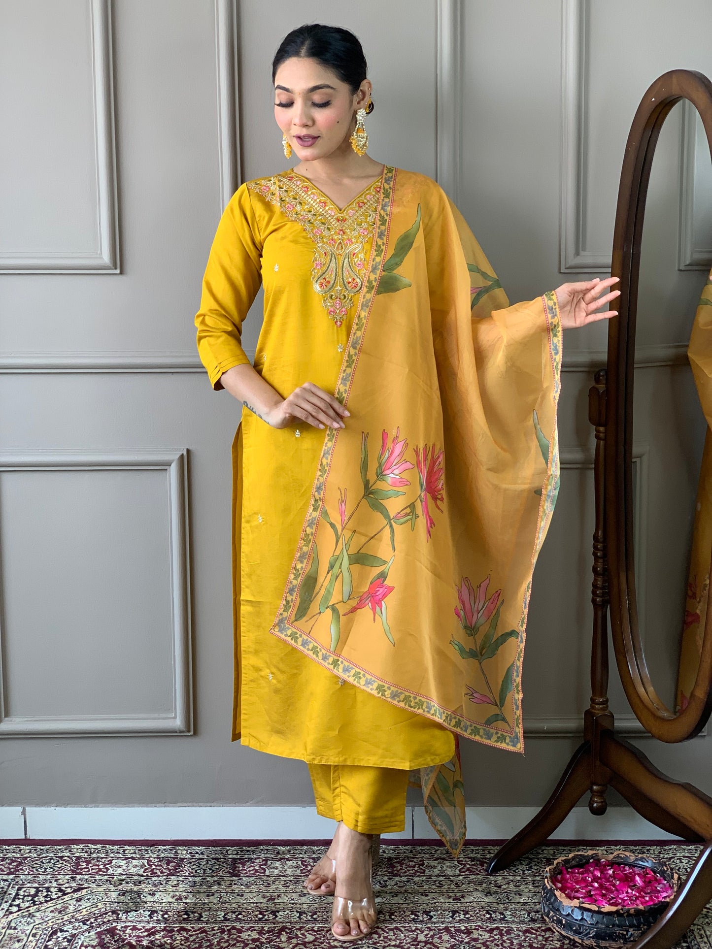 Elegant Viscose Chanderi Suit Set with Embroidered Nylon Tabby Dupatta | 3-Piece Designer Ethnic Wear