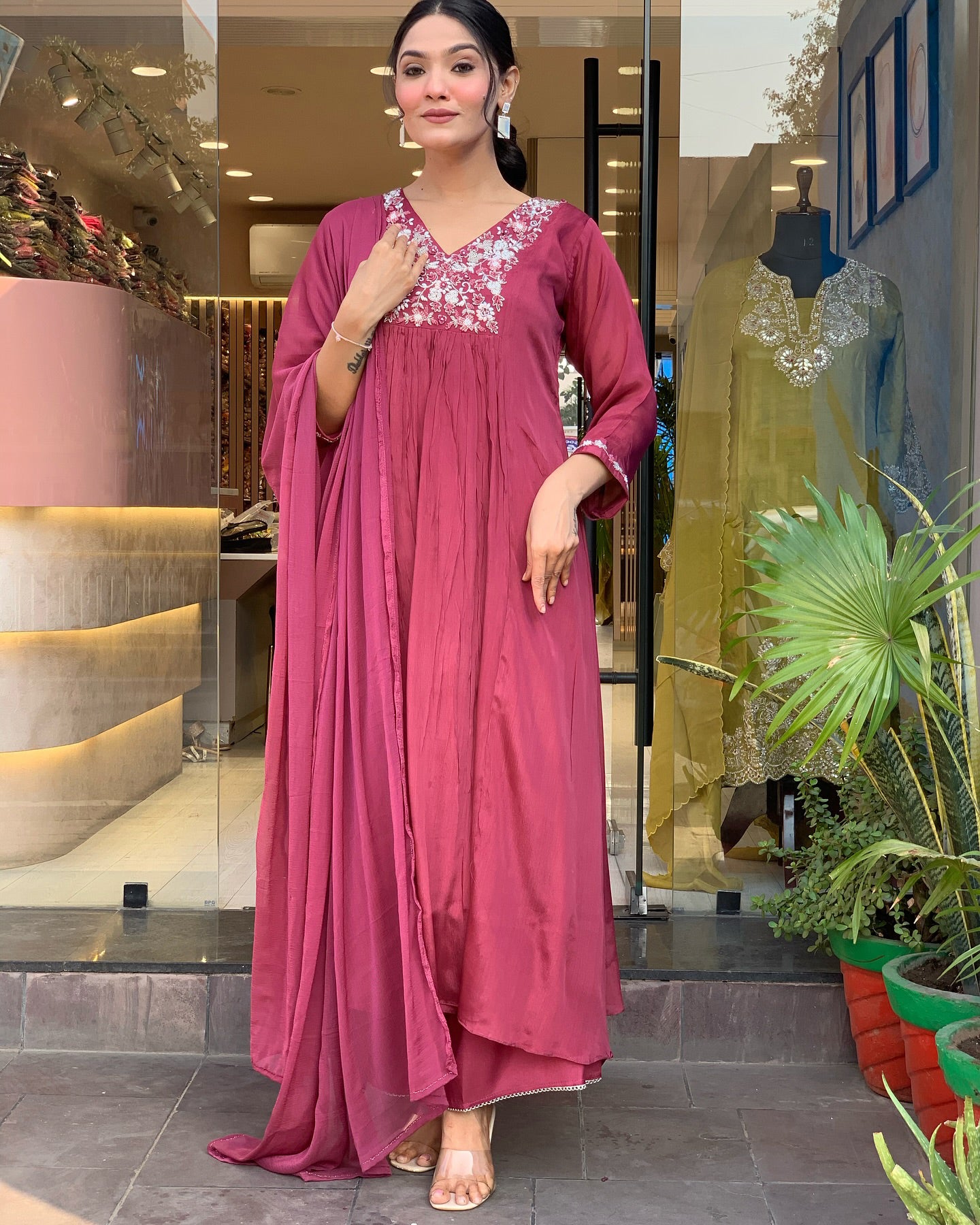 Trendy Viscose Ethnic Suit with Embroidery & Soft Nazmin Dupatta