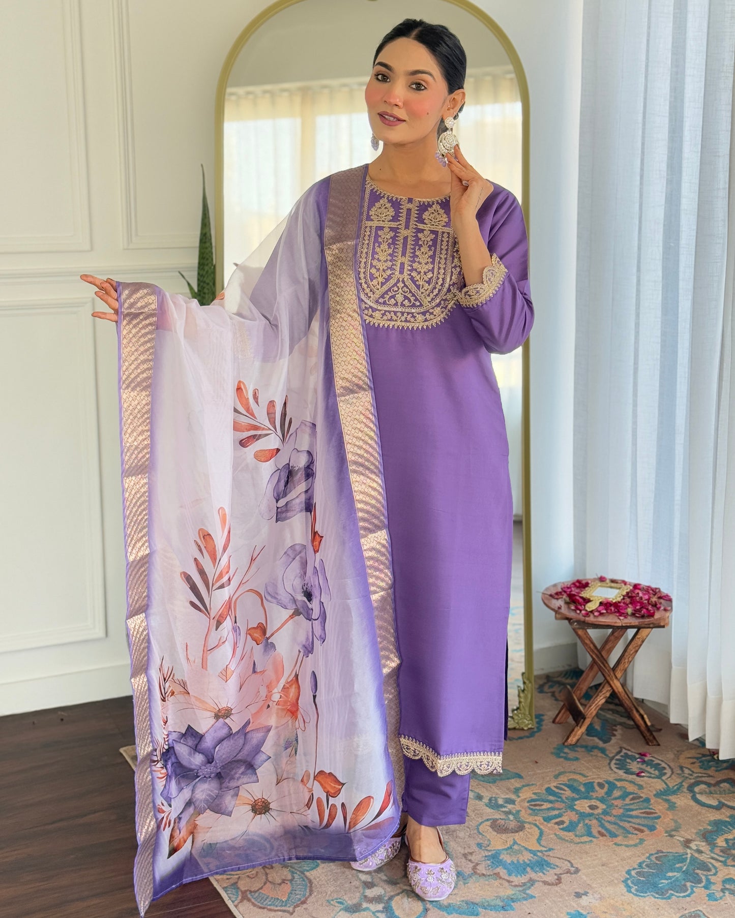 Festive Wear Rayon Suit Set with Embroidery and Elegant Jacquard Dupatta