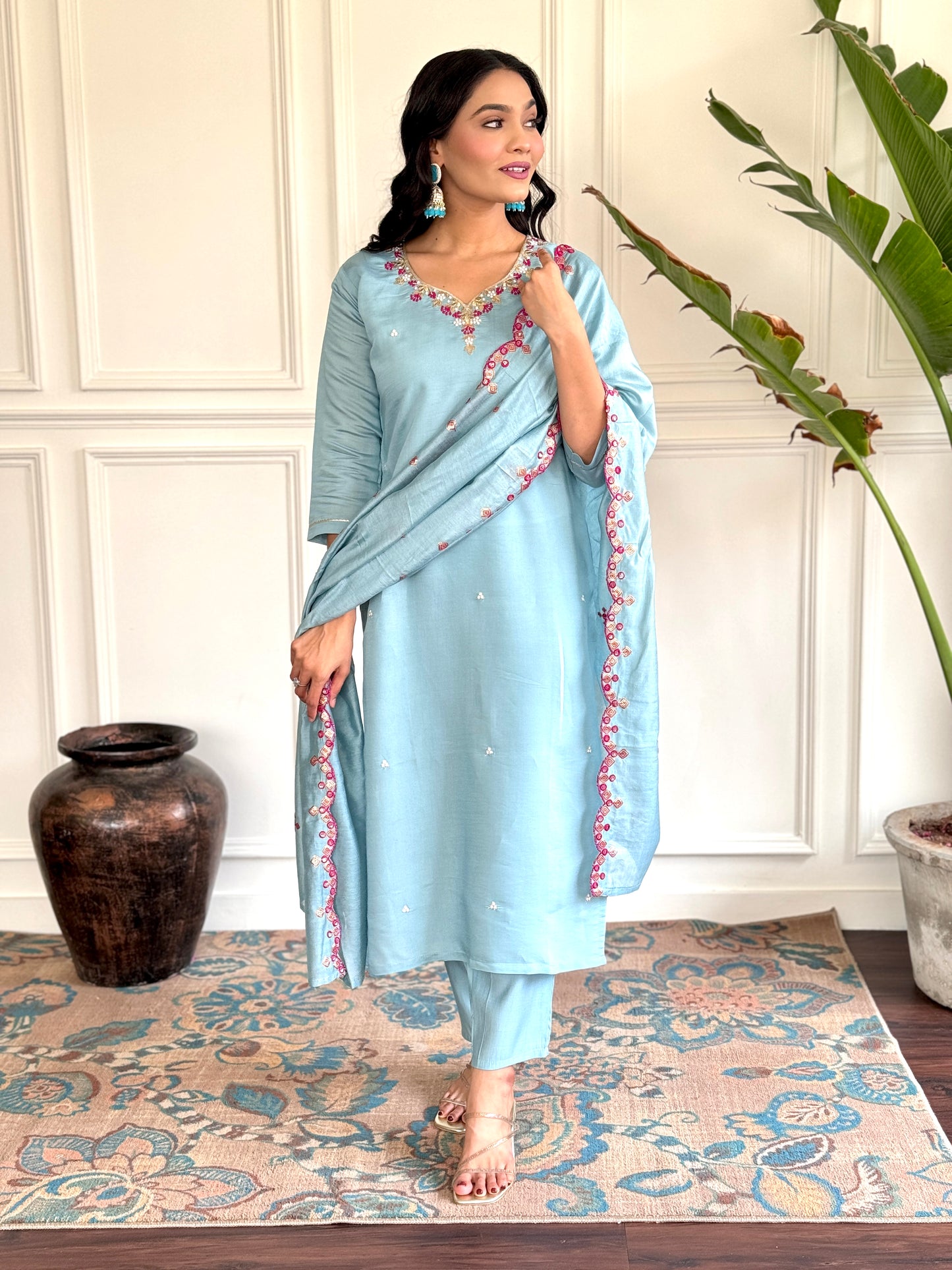 Festive Elegance – Viscose Chanderi Kurti Set with Dupatta