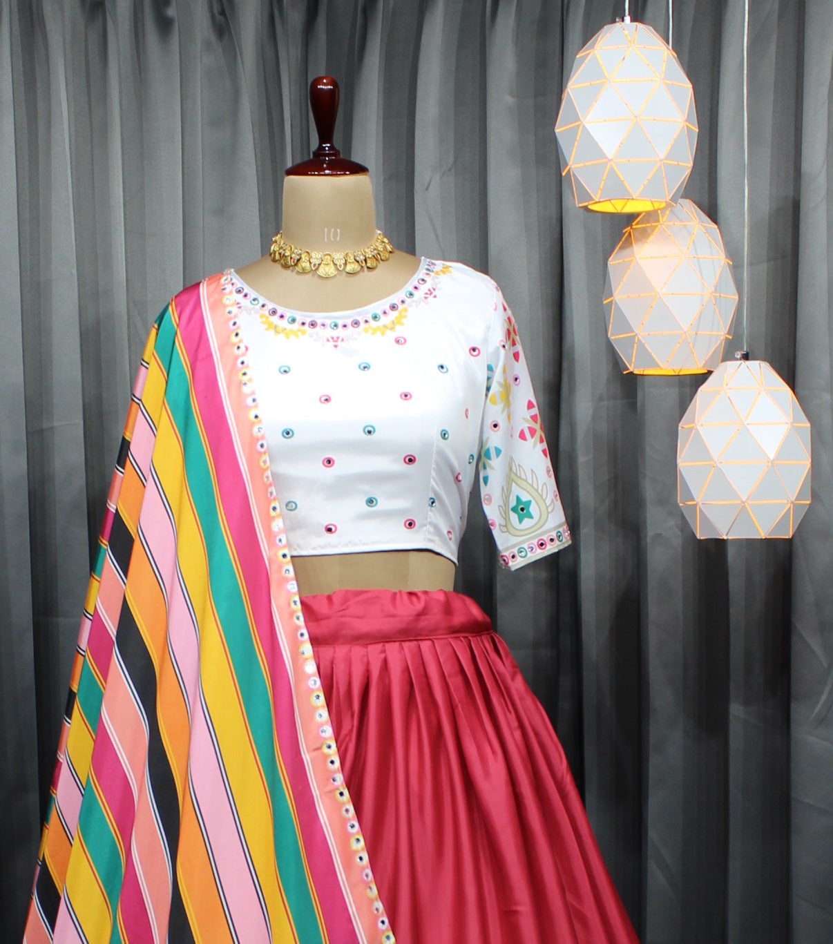 Ready-Made Chinon Silk Navratri Lehenga Choli – Digital Print & Real Mirror Work