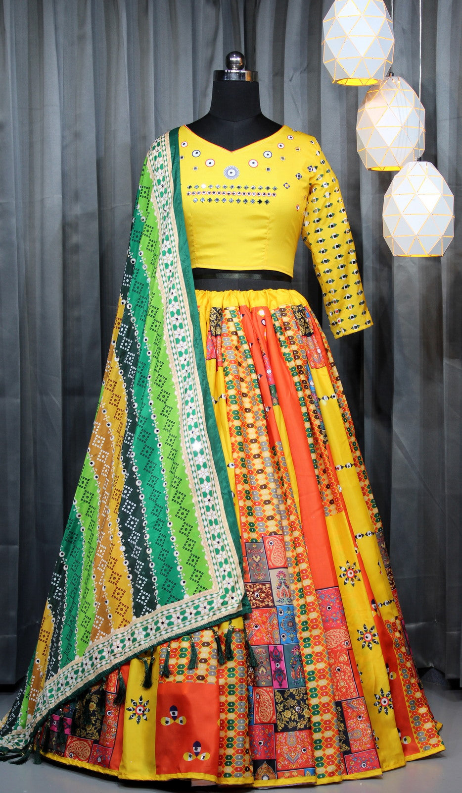 Elegant Butter Silk Lehenga with Digital Print & Real Mirror Work for Navratri