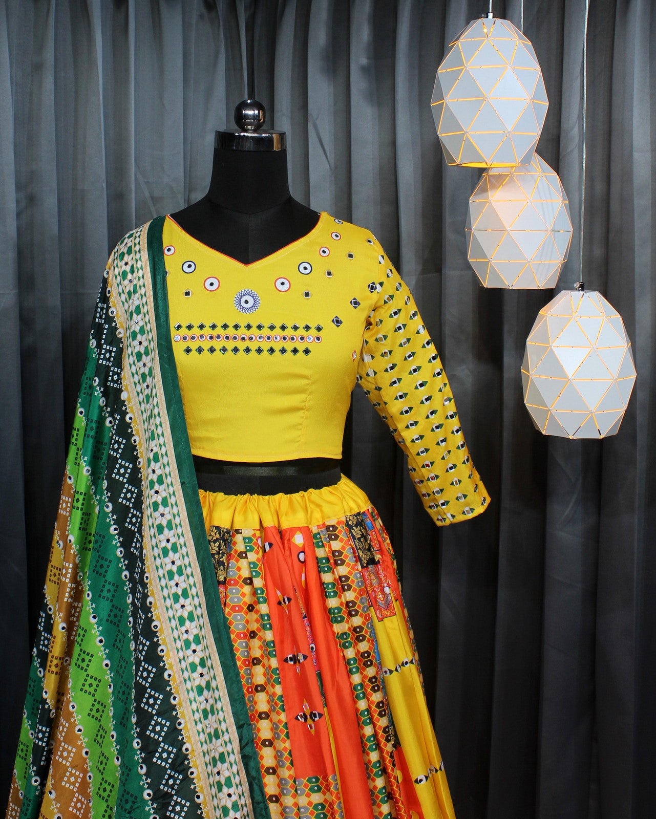 Elegant Butter Silk Lehenga with Digital Print & Real Mirror Work for Navratri