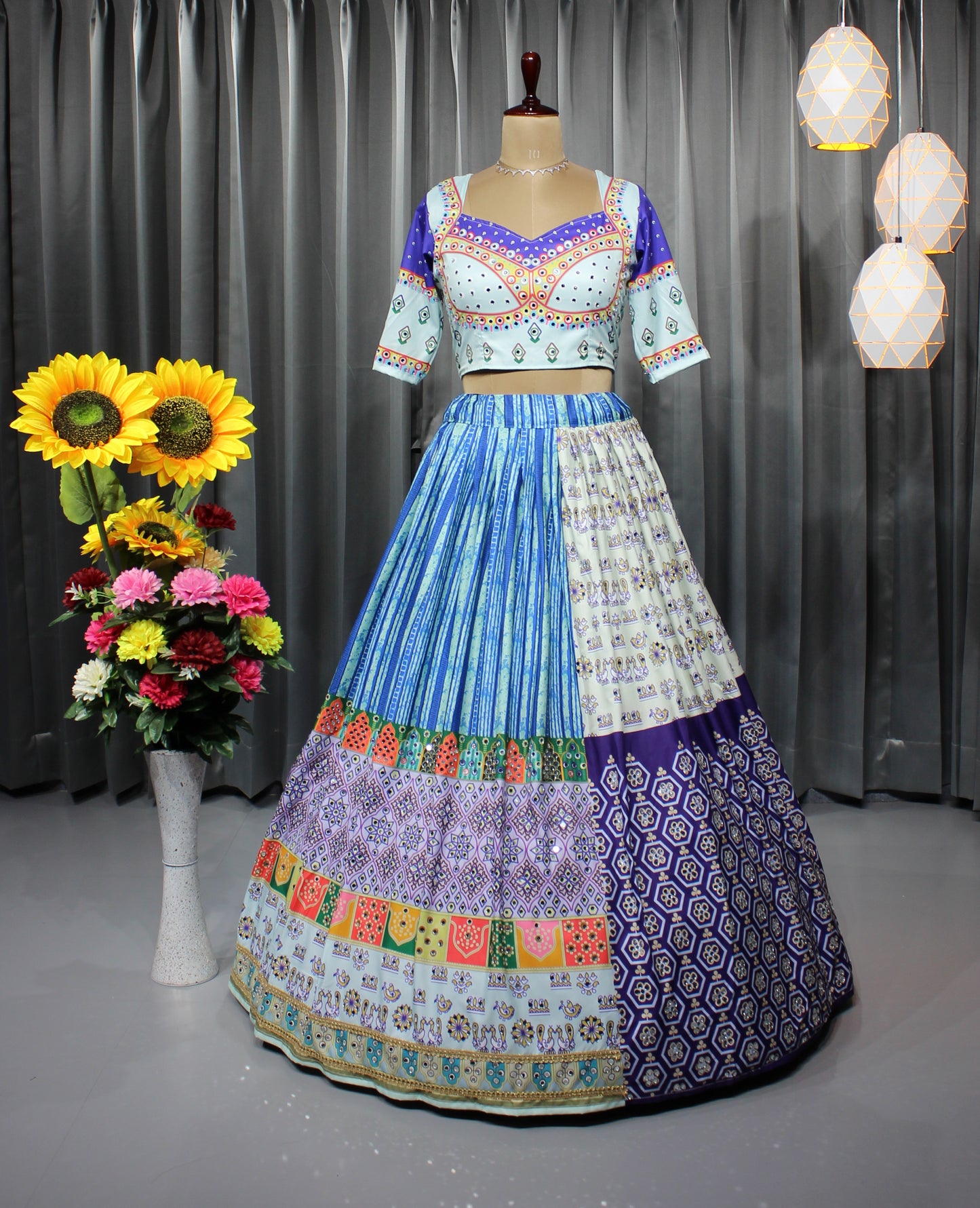 Ready-Made Butter Silk Navratri Lehenga Choli – Digital Print & Real Mirror Work