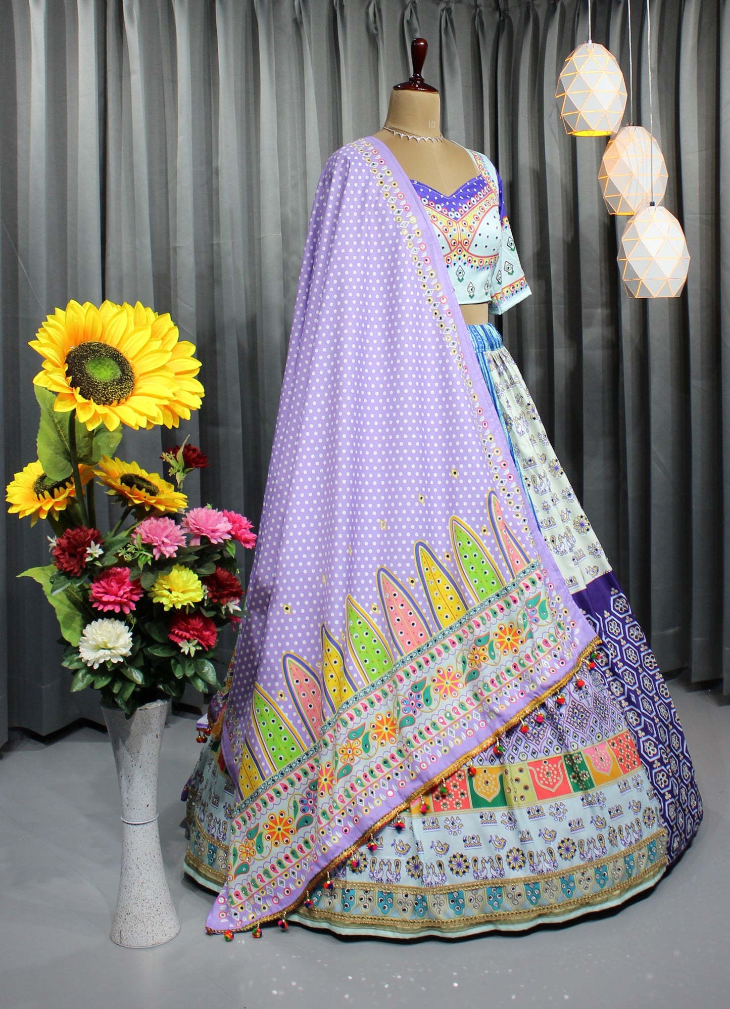 Ready-Made Butter Silk Navratri Lehenga Choli – Digital Print & Real Mirror Work