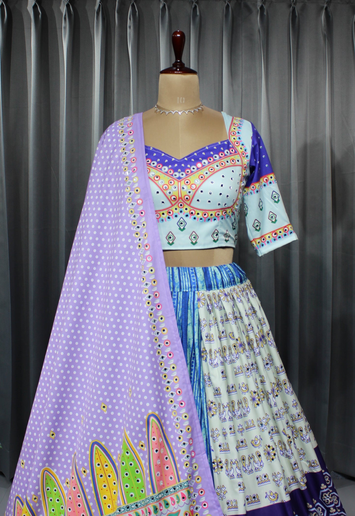 Ready-Made Butter Silk Navratri Lehenga Choli – Digital Print & Real Mirror Work