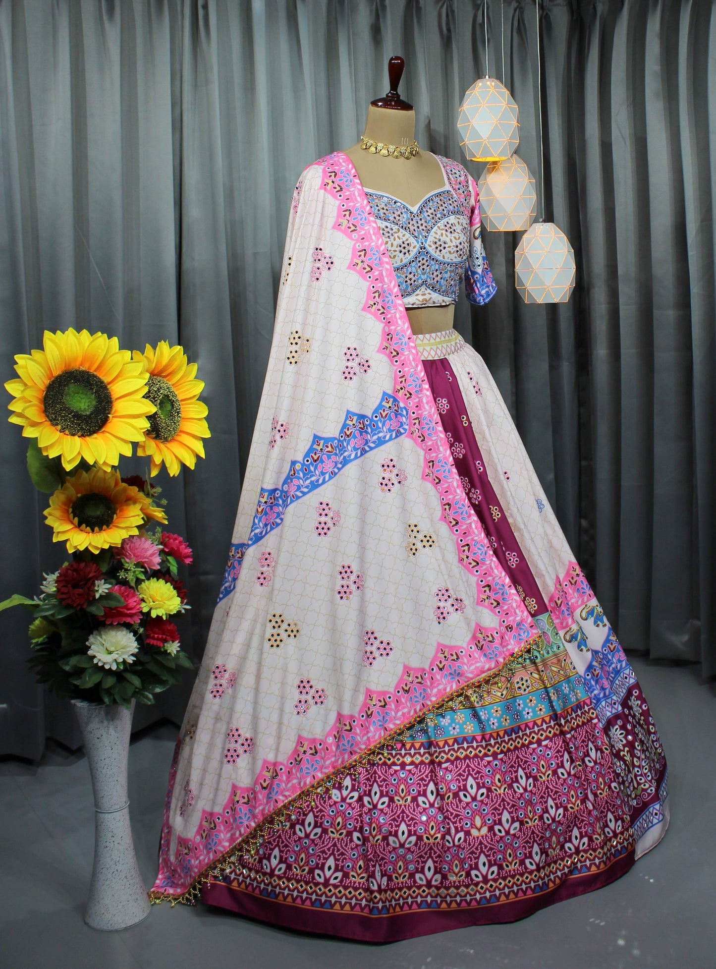 Festive Ready Butter Silk Lehenga Choli – Mirror & Digital Print For Navratri Nights