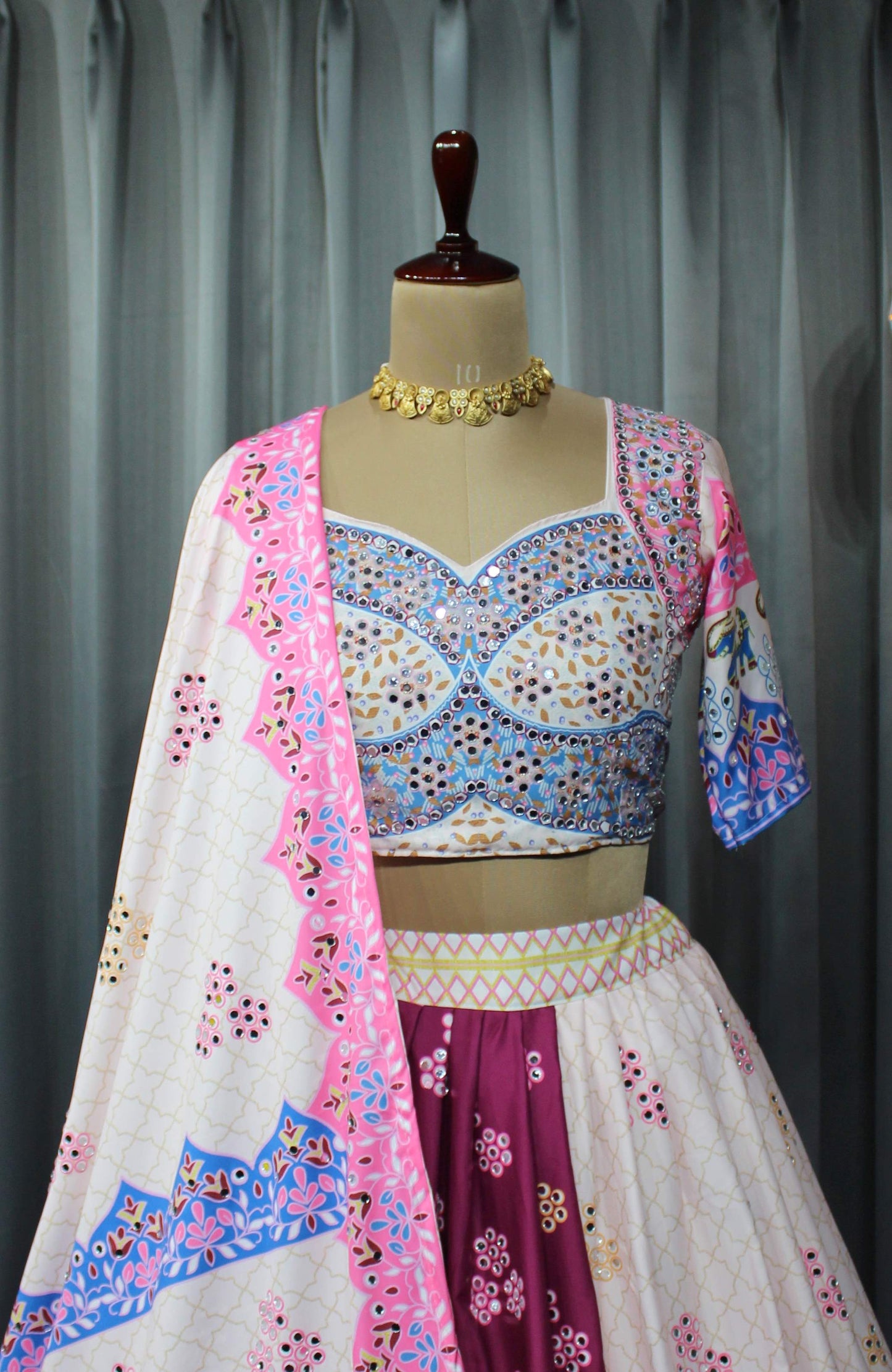 Festive Ready Butter Silk Lehenga Choli – Mirror & Digital Print For Navratri Nights