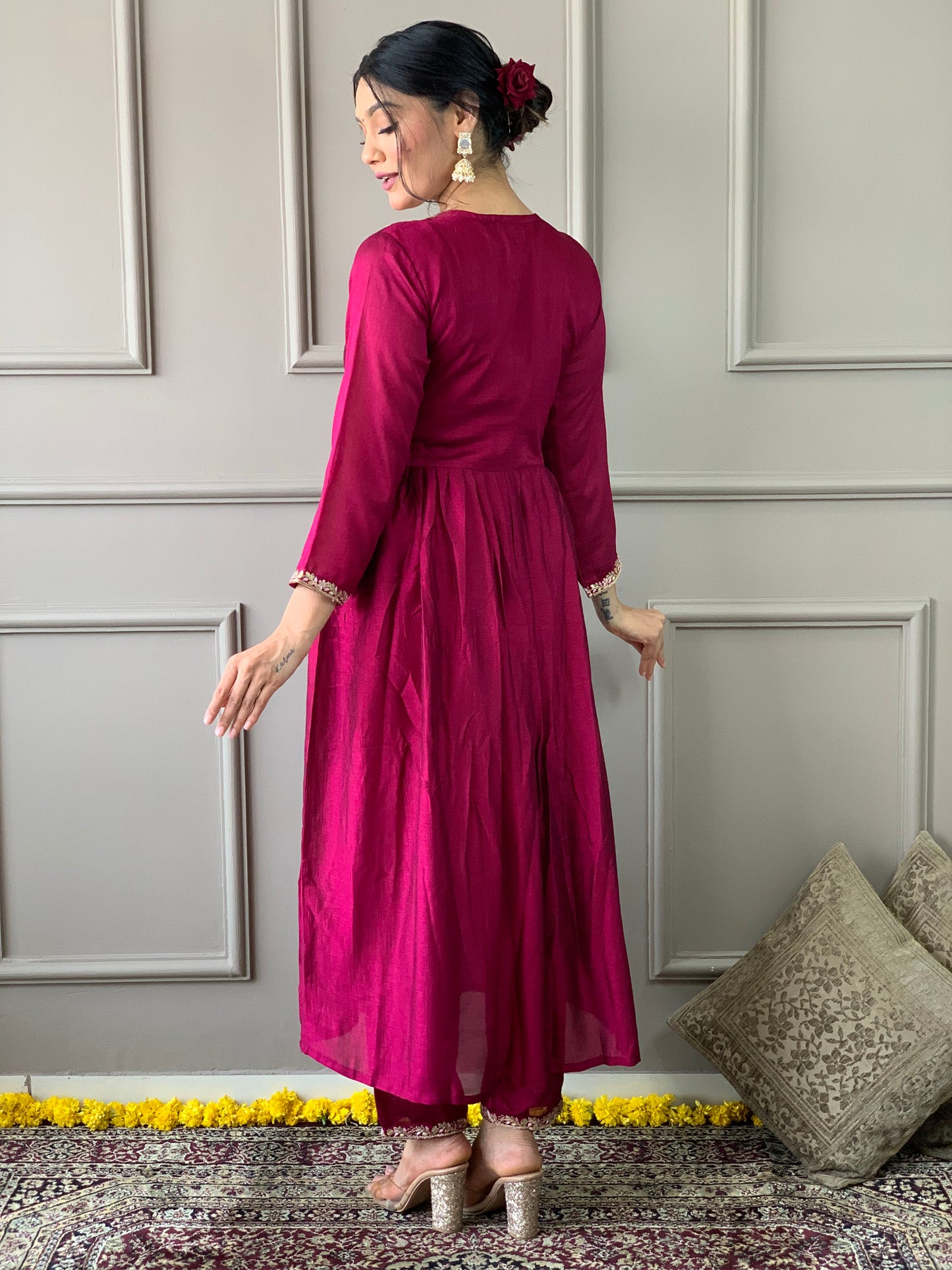 Elegant CP Vichitra Embroidered Suit Set with Matching Dupatta