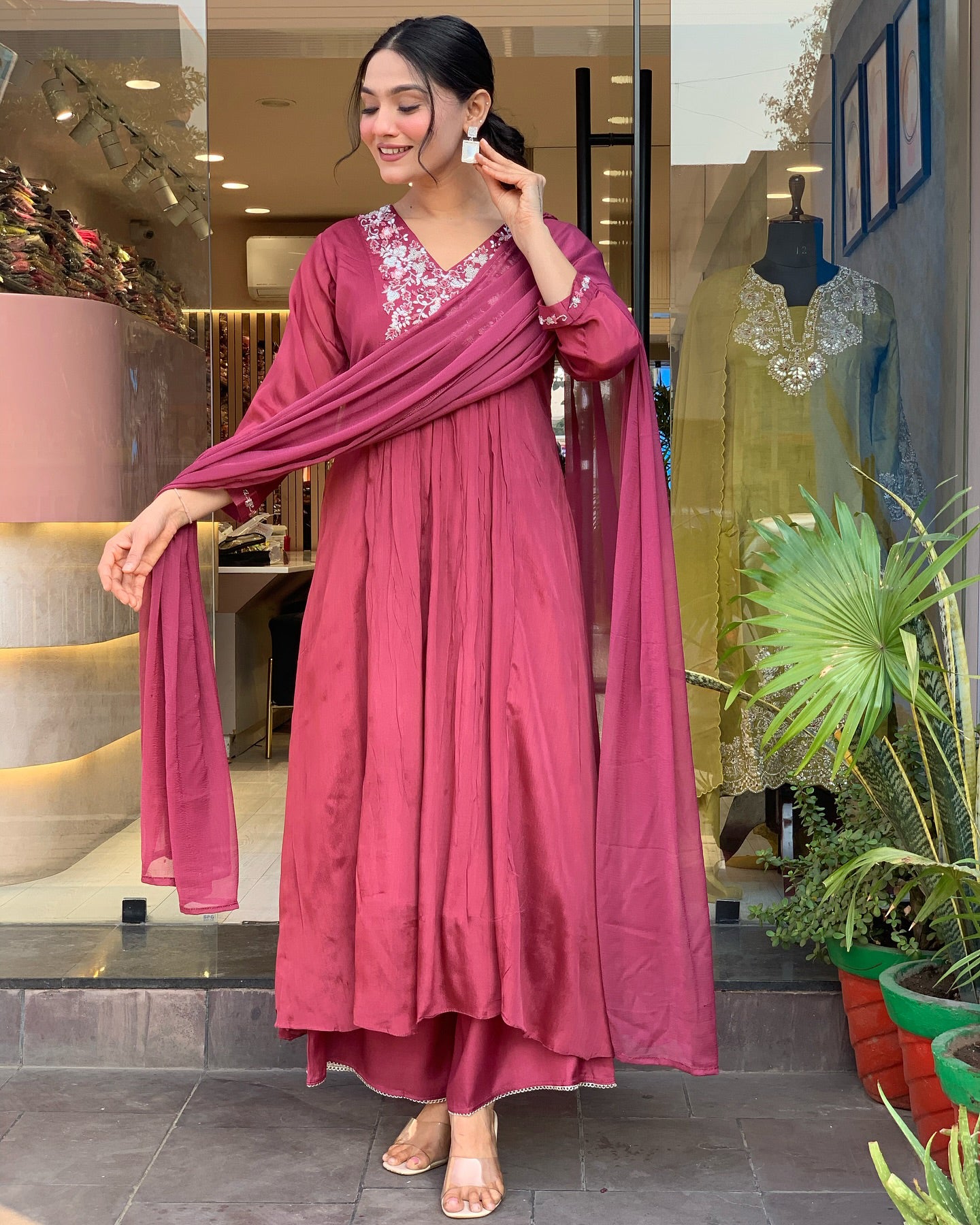 Trendy Viscose Ethnic Suit with Embroidery & Soft Nazmin Dupatta