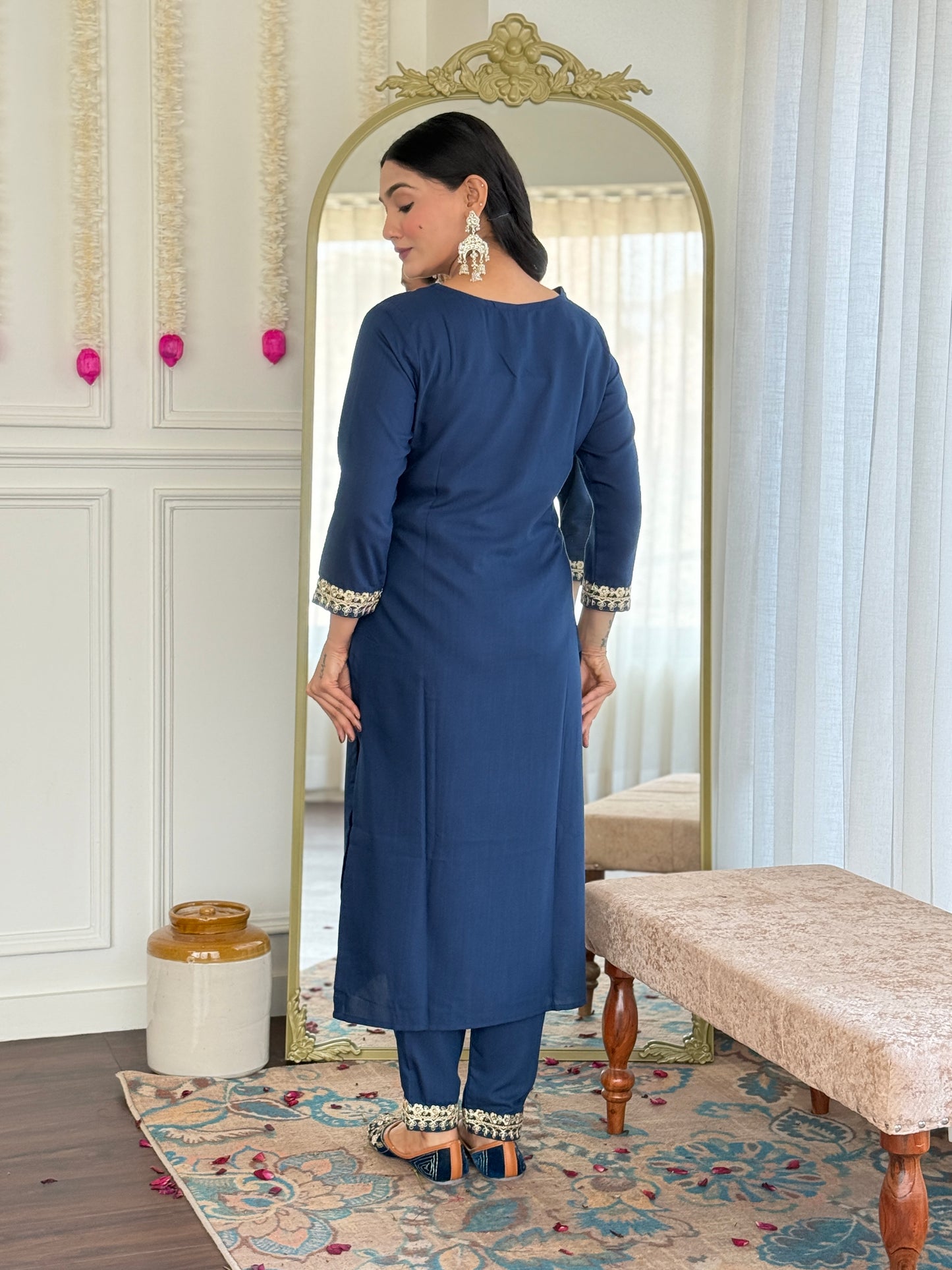 New Style Embroidered Viscose Slub Suit Set | Chinon Dupatta | 3-Piece Ready-to-Wear