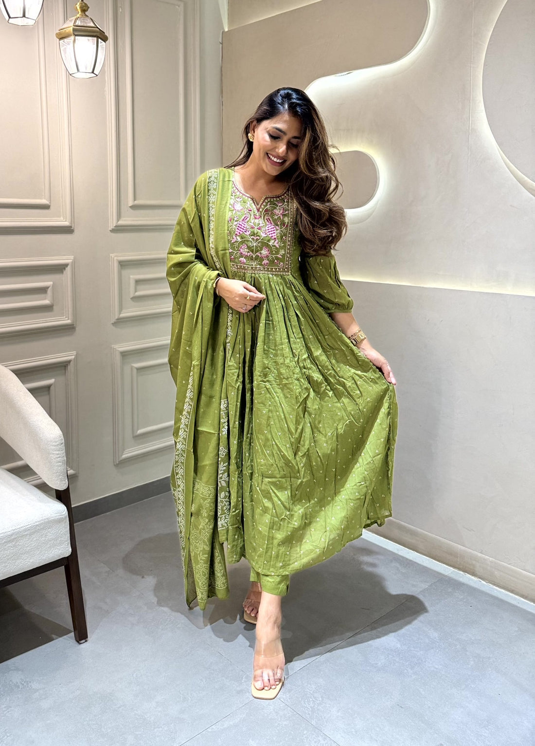 Embroidered Pure Cotton Suit Set with Matching Cotton Dupatta