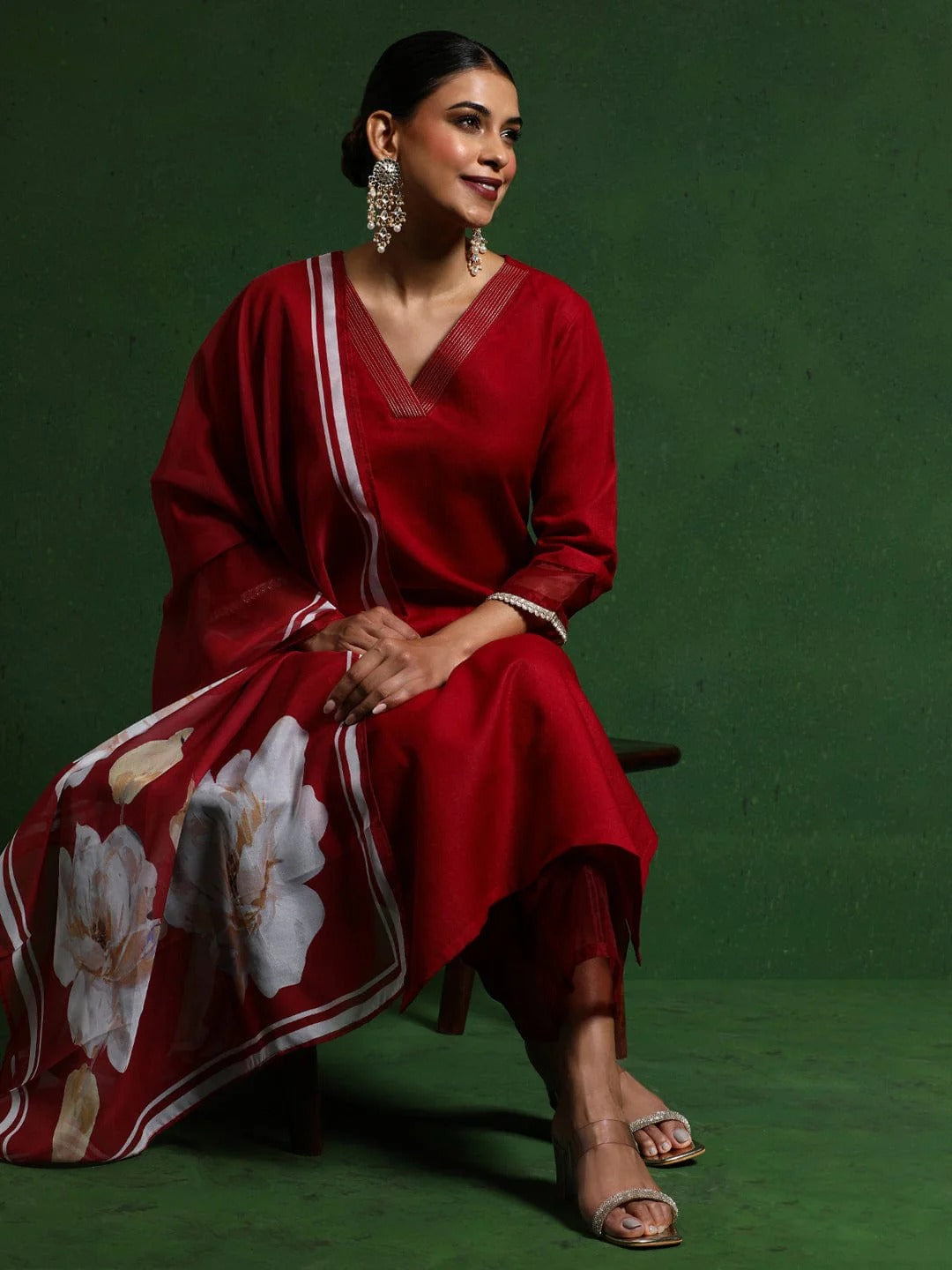 Women's PV Chanderi Embroidered Kurta with Pant & Premium Organza (Taby) Dupatta | Readymade 3-Piece Ethnic Suit Set | Elegant Wear for Festive, Semi-Formal & Special Occasions