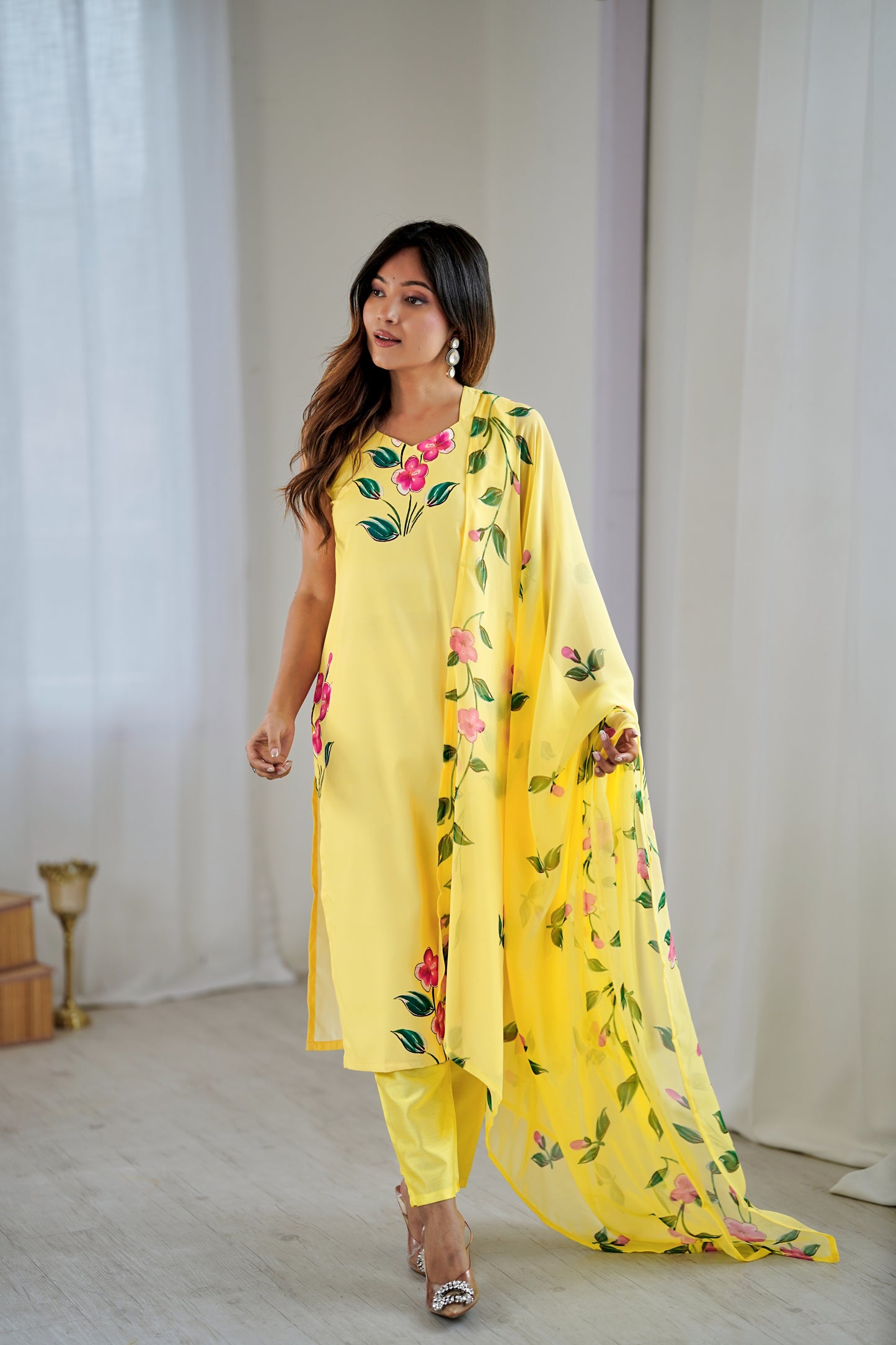 Contemporary Ethnic Wear Viscose French Crepe Suit Set with Lightweight Georgette Dupatta – 3-Piece