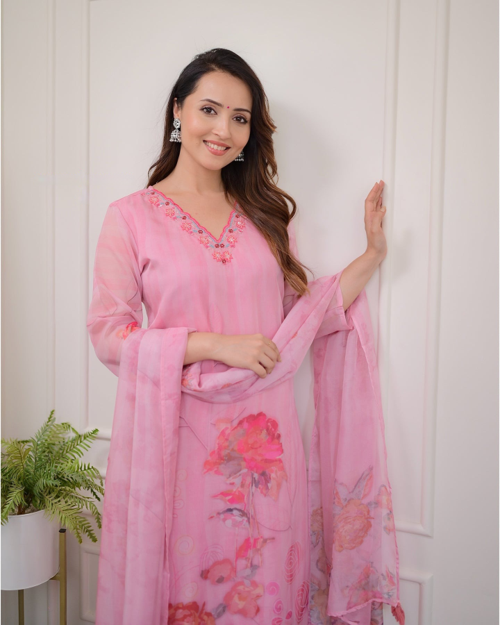 Festive Wear Organza Suit with Rayon Bottom & Designer Dupatta