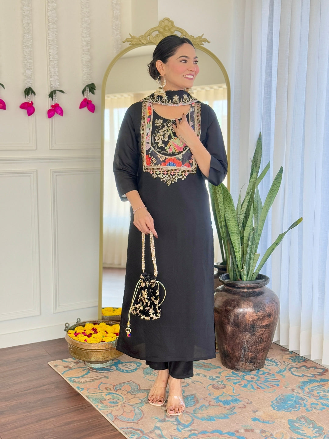 Premium Ethnic Wear Embroidered Viscose Chanderi Suit Set with Elegant Silk Dupatta – 3-Piece