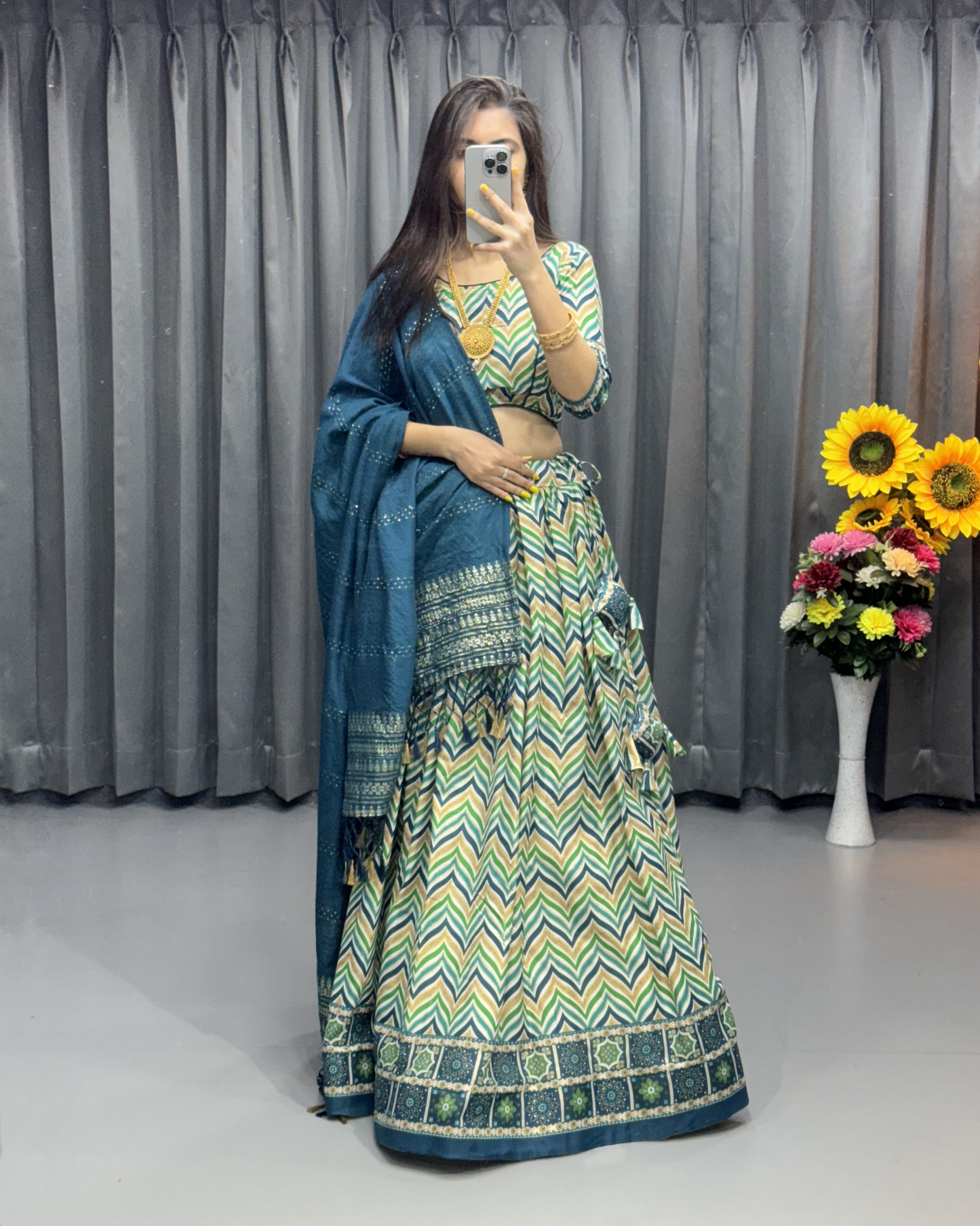 Navratri Ready Cotton Lehenga Choli – Digital Print & Real Mirror Detailing