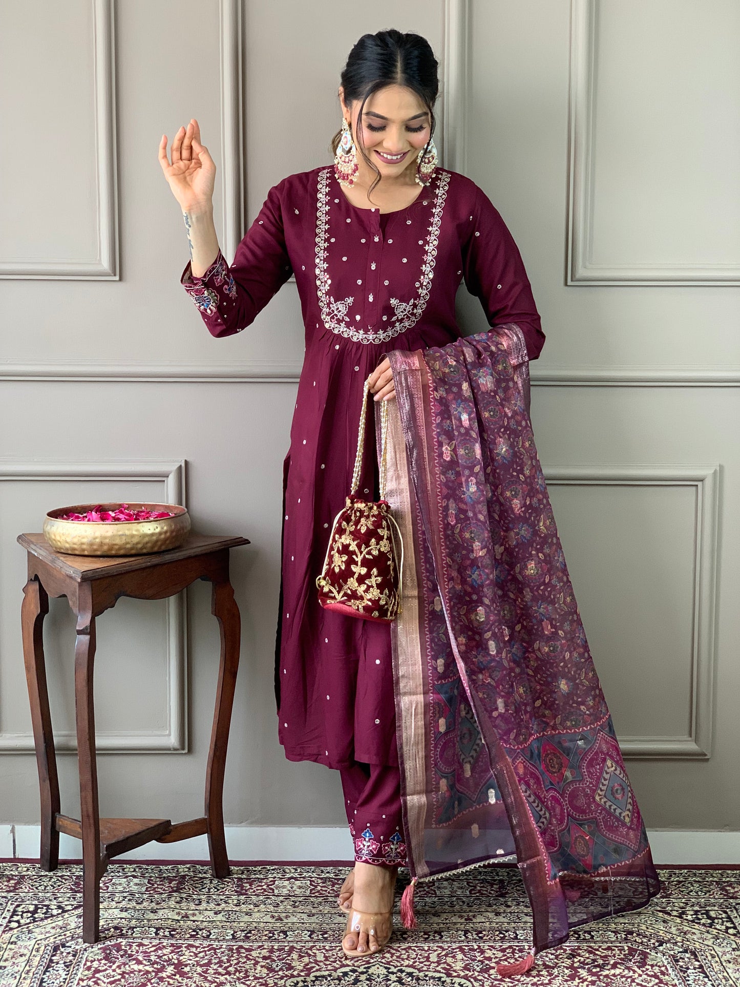 New Designer Viscose Chanderi Embroidered Suit Set with Jacquard Dupatta